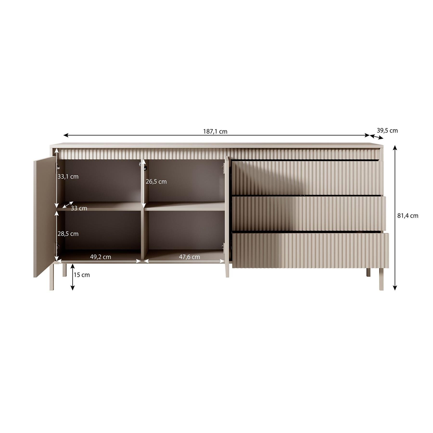 Meubella Dressoir Saran - Mat zwart - 187 cm