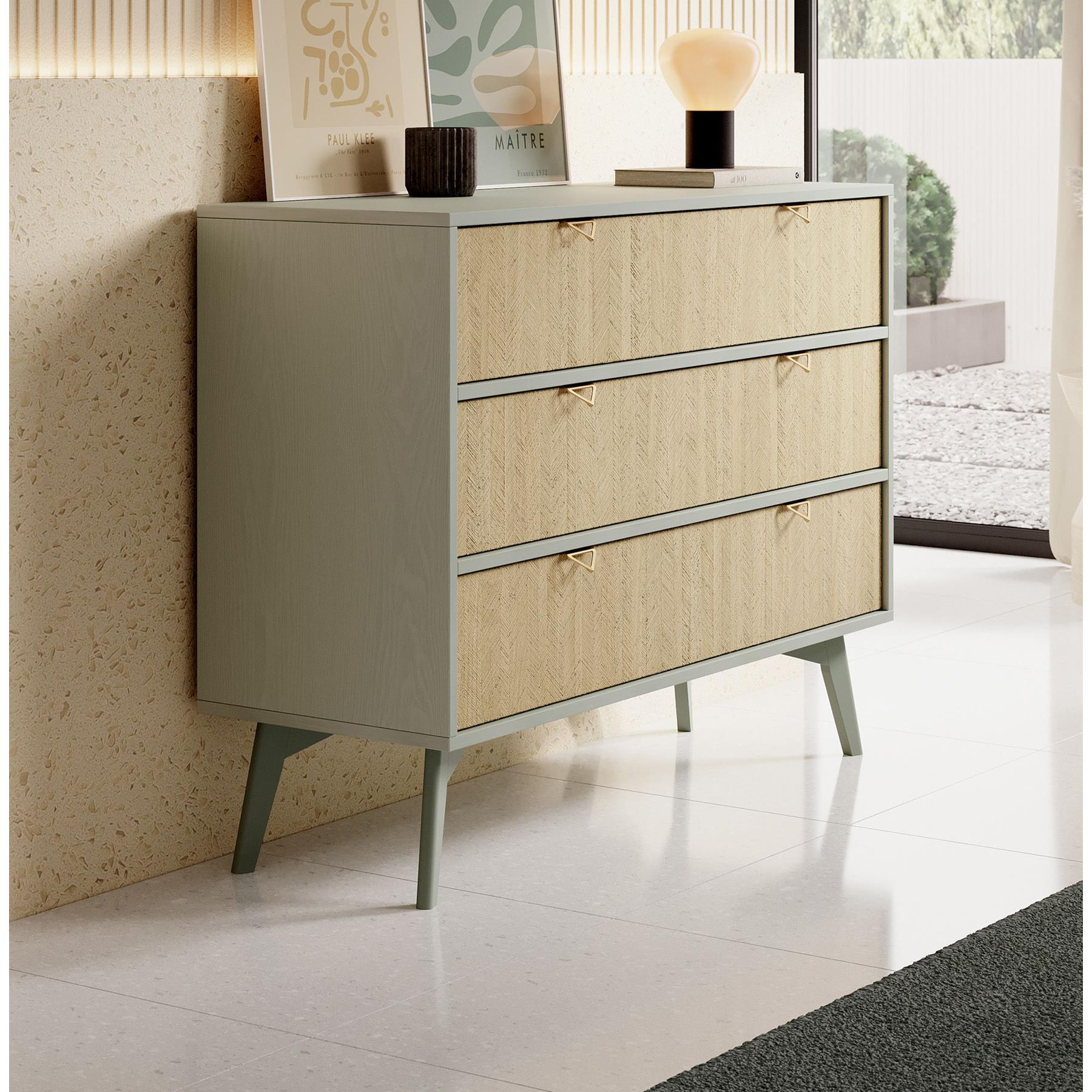 Meubella Ladekast Essence - Groen - Licht eiken - 106 cm