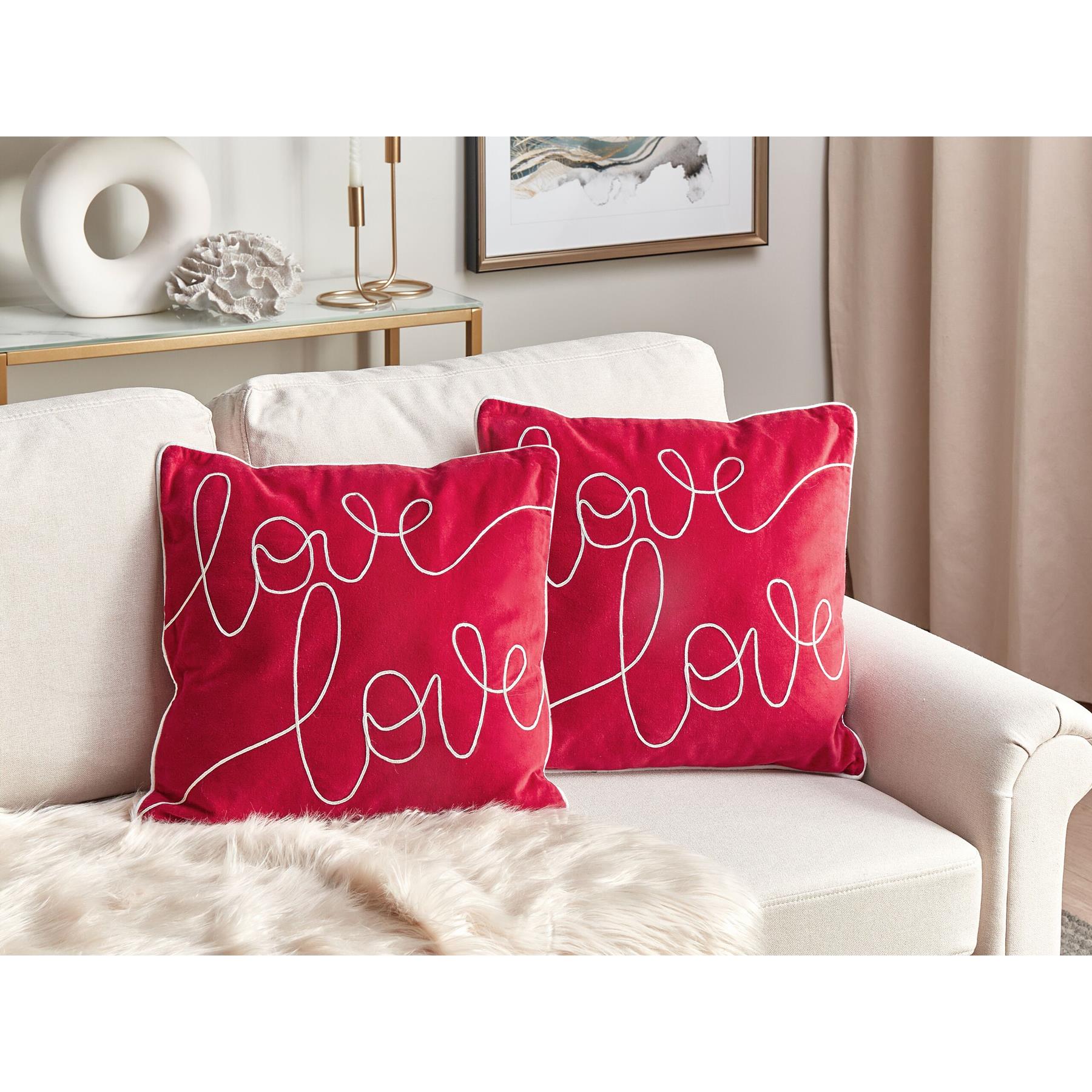 Beliani-SIDERASIS-Sierkussen set van 2-Rood-45 x 45 cm-Fluweel