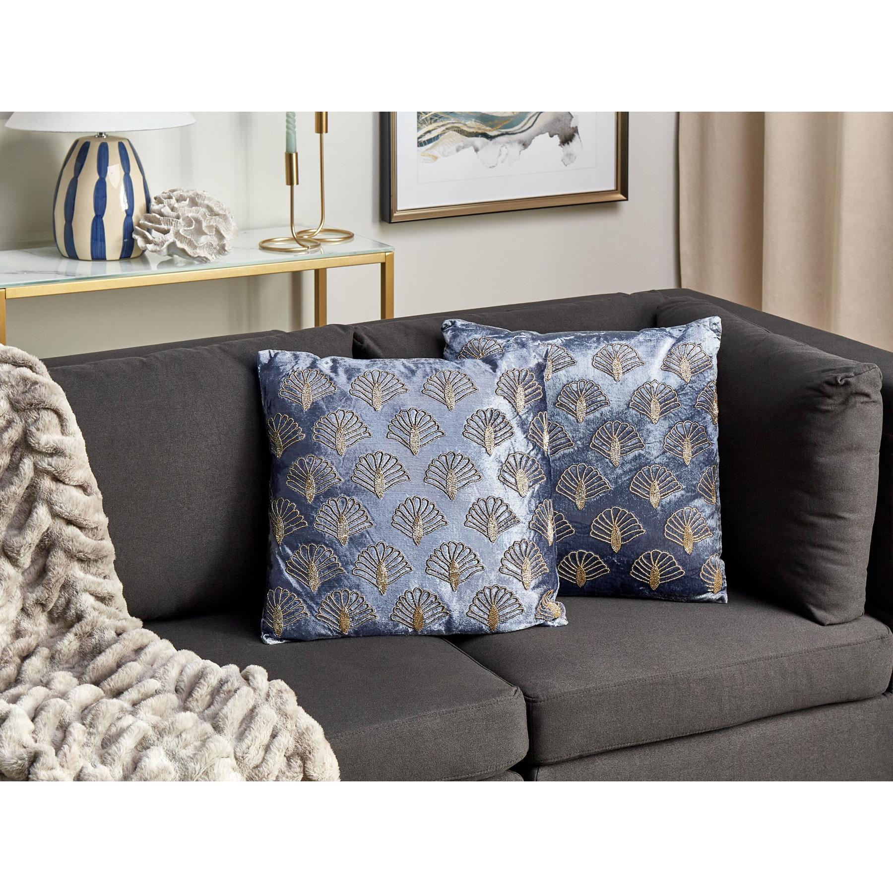 Beliani-PANDOREA-Sierkussen set van 2-Paars|Goud- 45 x 45 cm-Fluweel