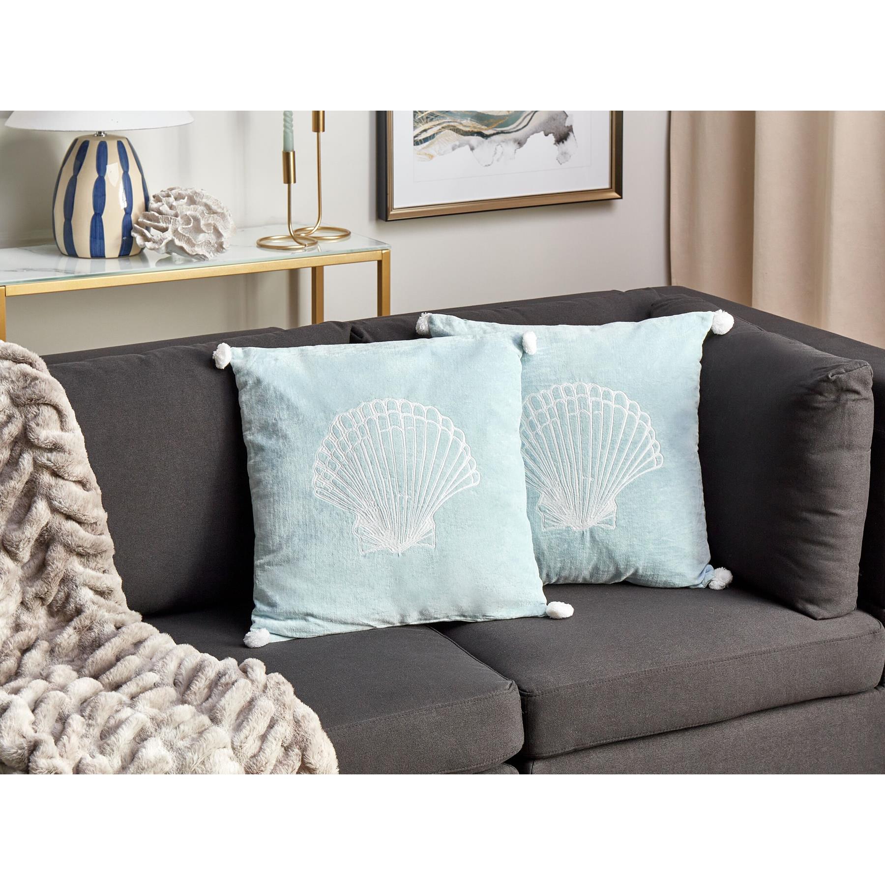Beliani-LEATHESIA-Sierkussen set van 2-Blauw-45 x 45 cm-Fluweel