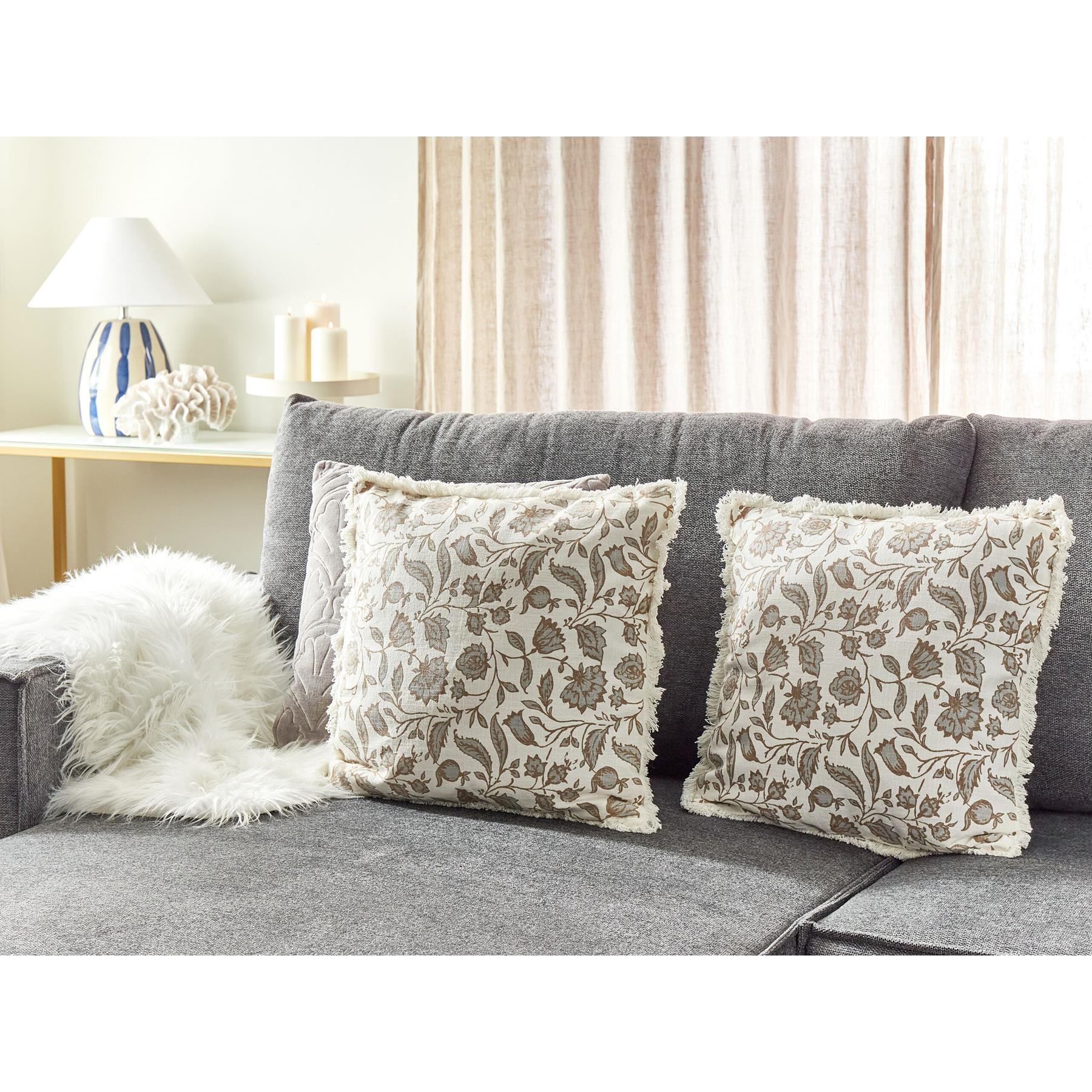 Beliani-LIVISTONA-Sierkussen set van 2-Wit|Grijs-45 x 45 cm-Katoen
