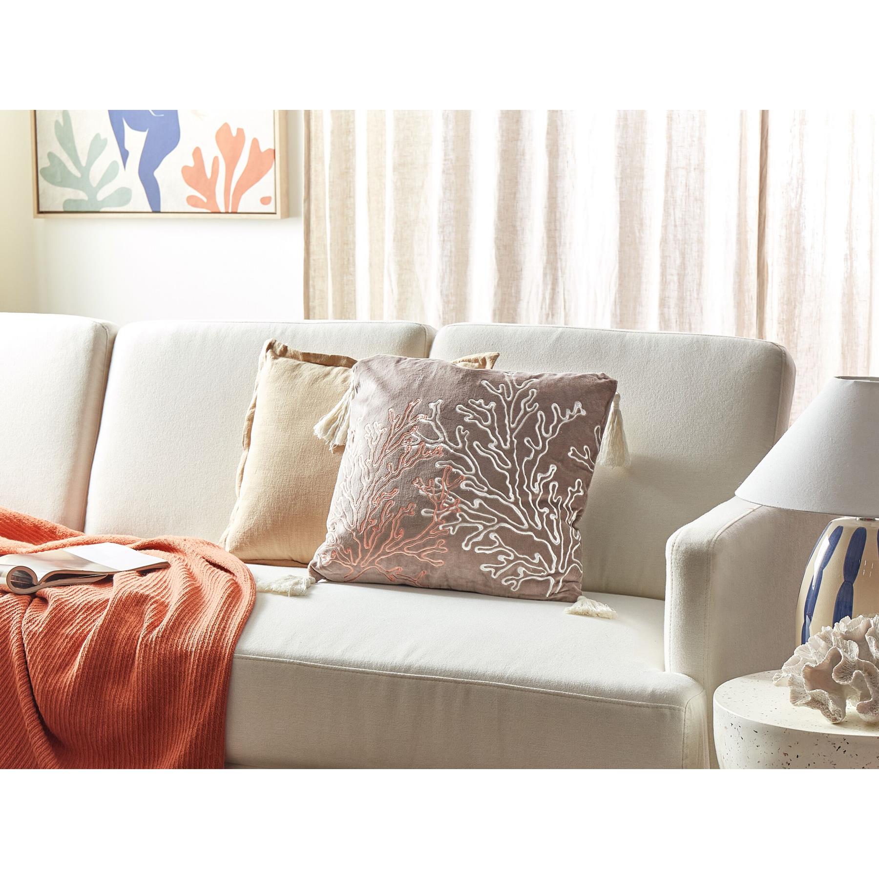 Beliani - MAZZAELLA - Sierkussen - Taupe - 45 x 45 cm - Fluweel