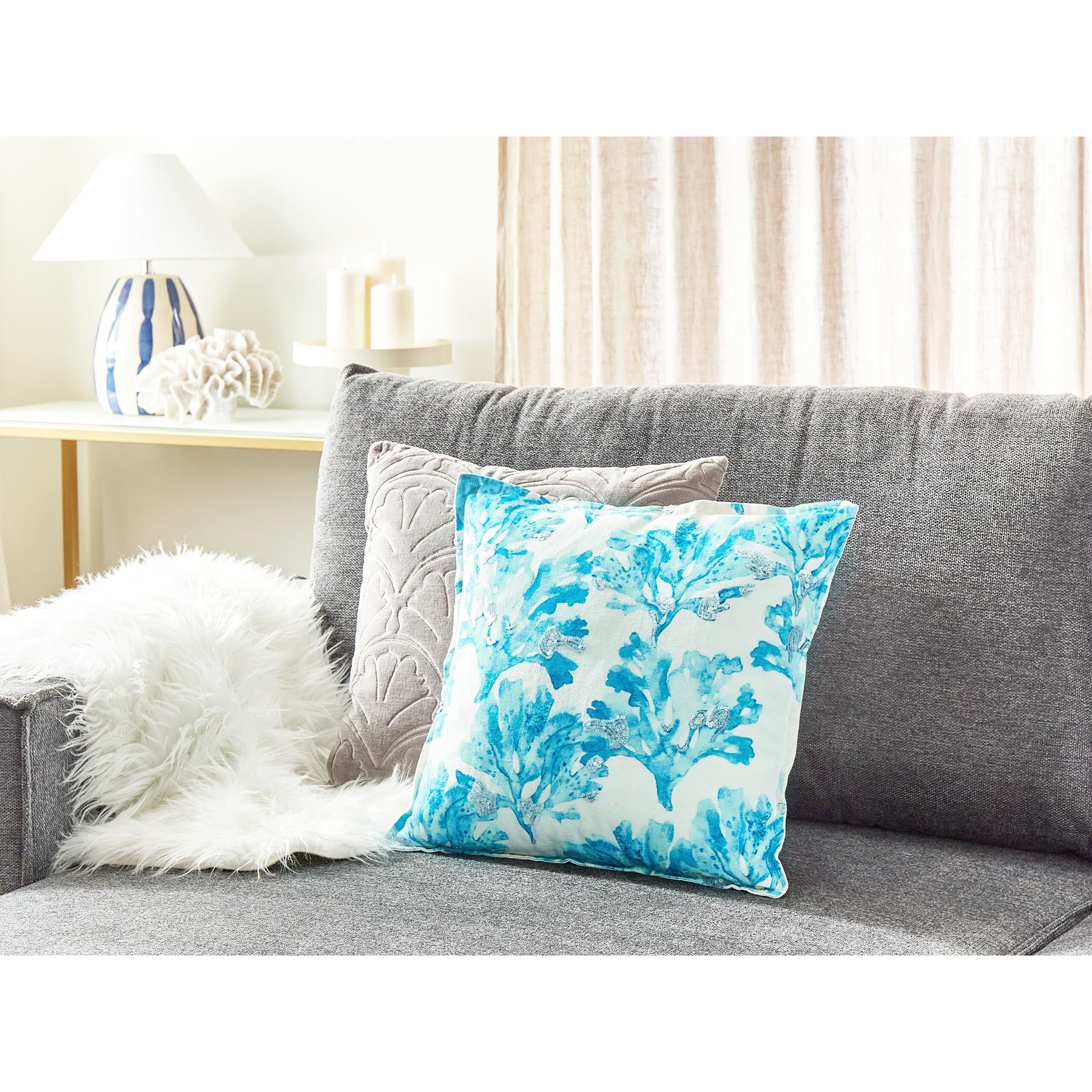 Beliani - ROCKWEED - Sierkussen - Wit|Blauw - 45 x 45 cm - Katoen