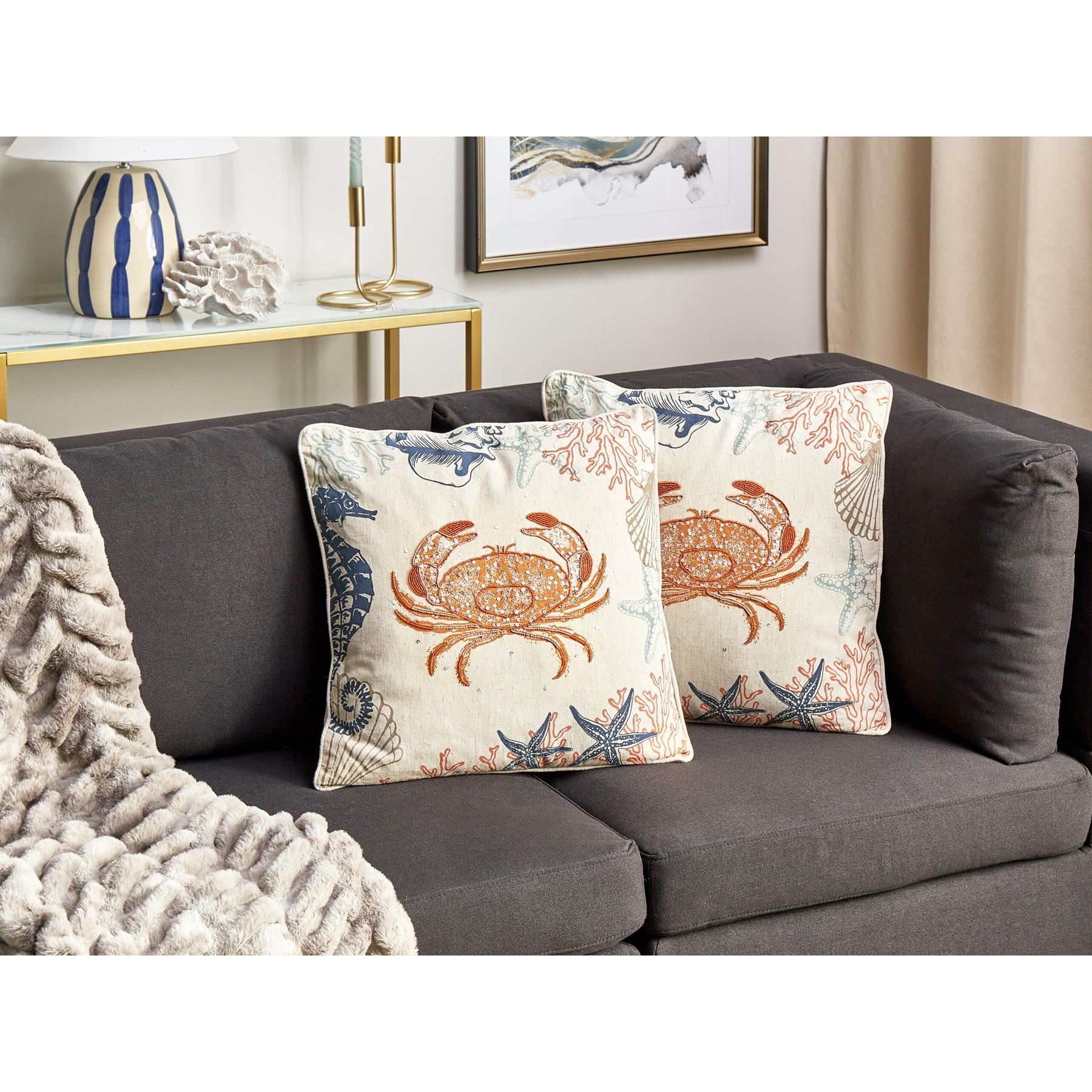 Beliani-SARGASSUM-Sierkussen set van 2-Beige-45 x 45 cm-Linnen