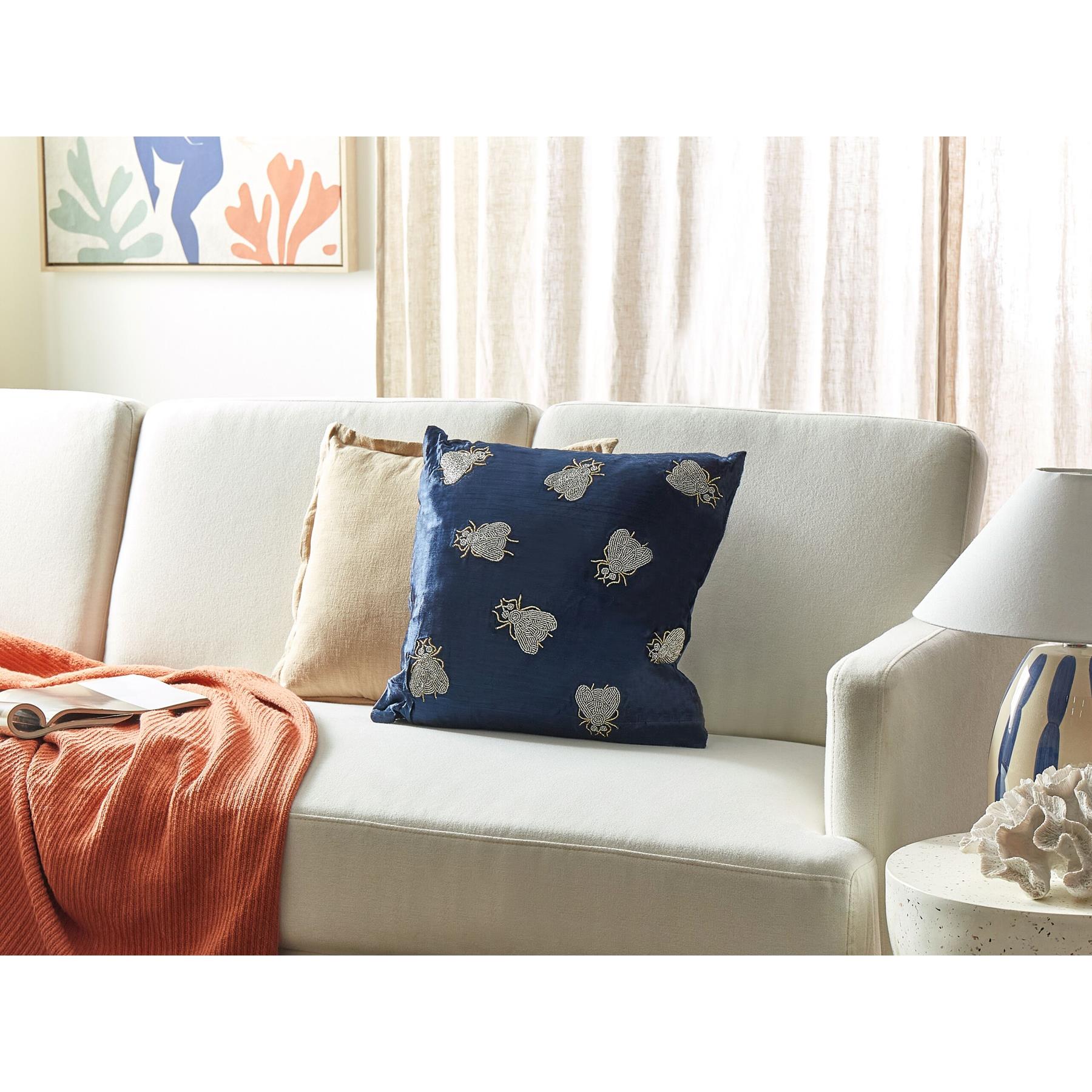 Beliani-PENTAS-Sierkussen-Marineblauw|Zilver- 45 x 45 cm-Fluweel