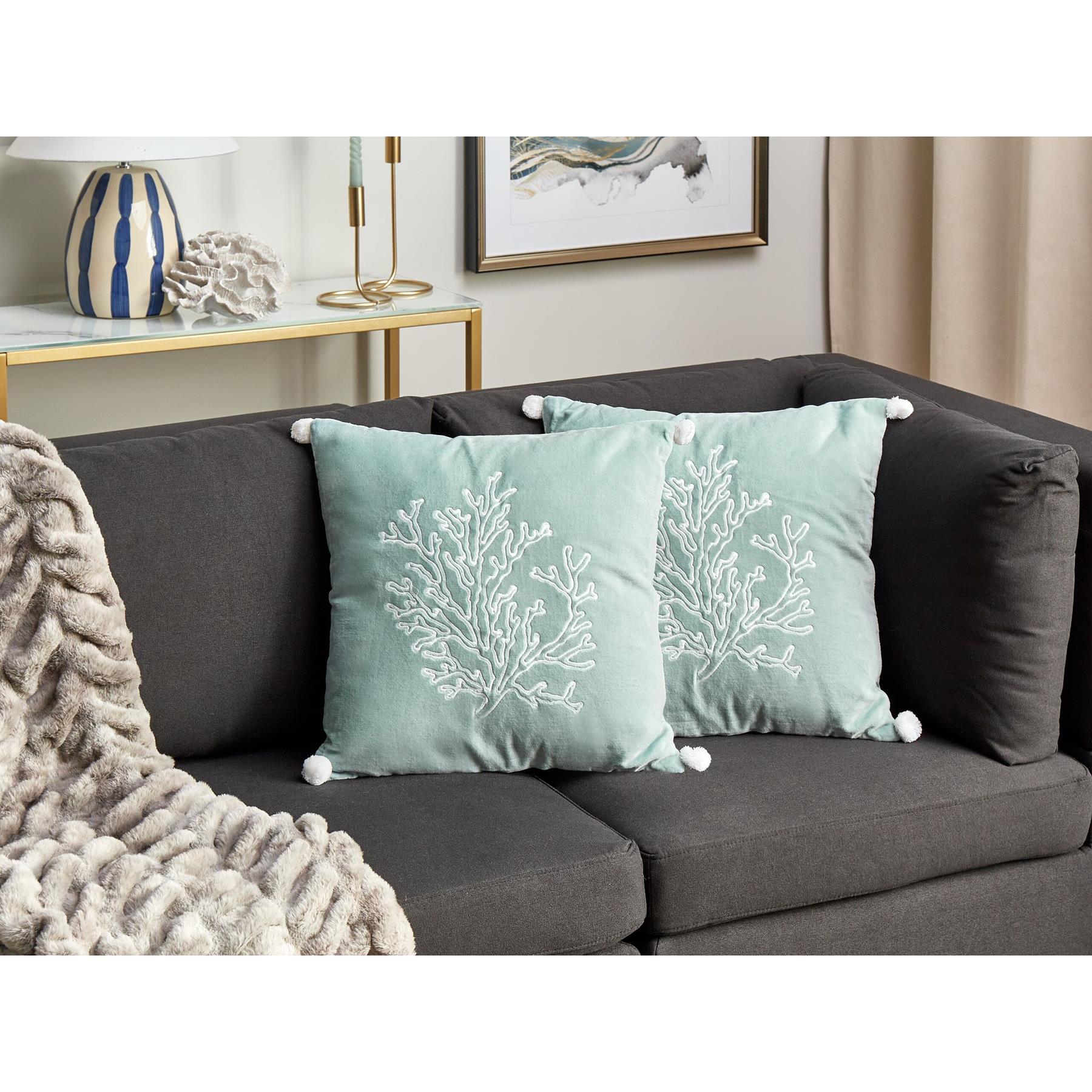 Beliani-NORI-Sierkussen set van 2-Mintgroen-45 x 45 cm-Fluweel