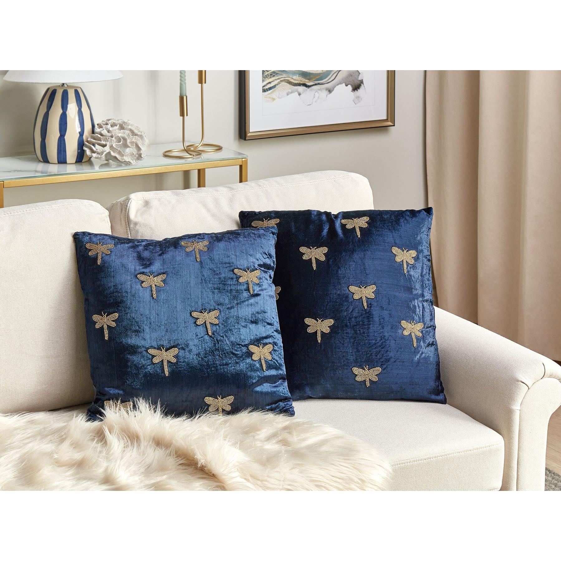 Beliani-BLUESTEM-Sierkussen set van 2-Marineblauw-45 x 45 cm-Fluweel