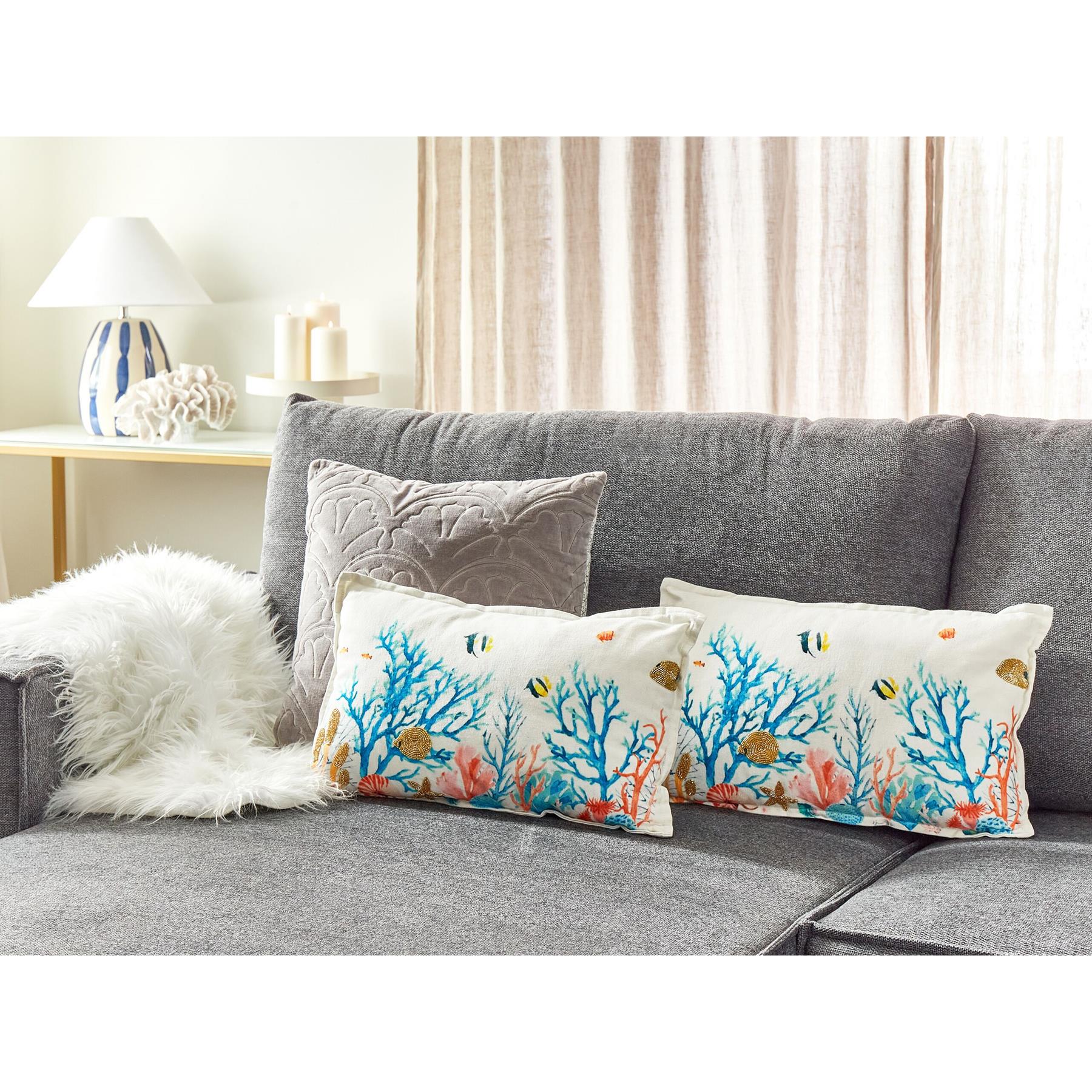 Beliani-EELGRASS-Sierkussen set van 2-Meerkleurig-30 x 50 cm-Katoen