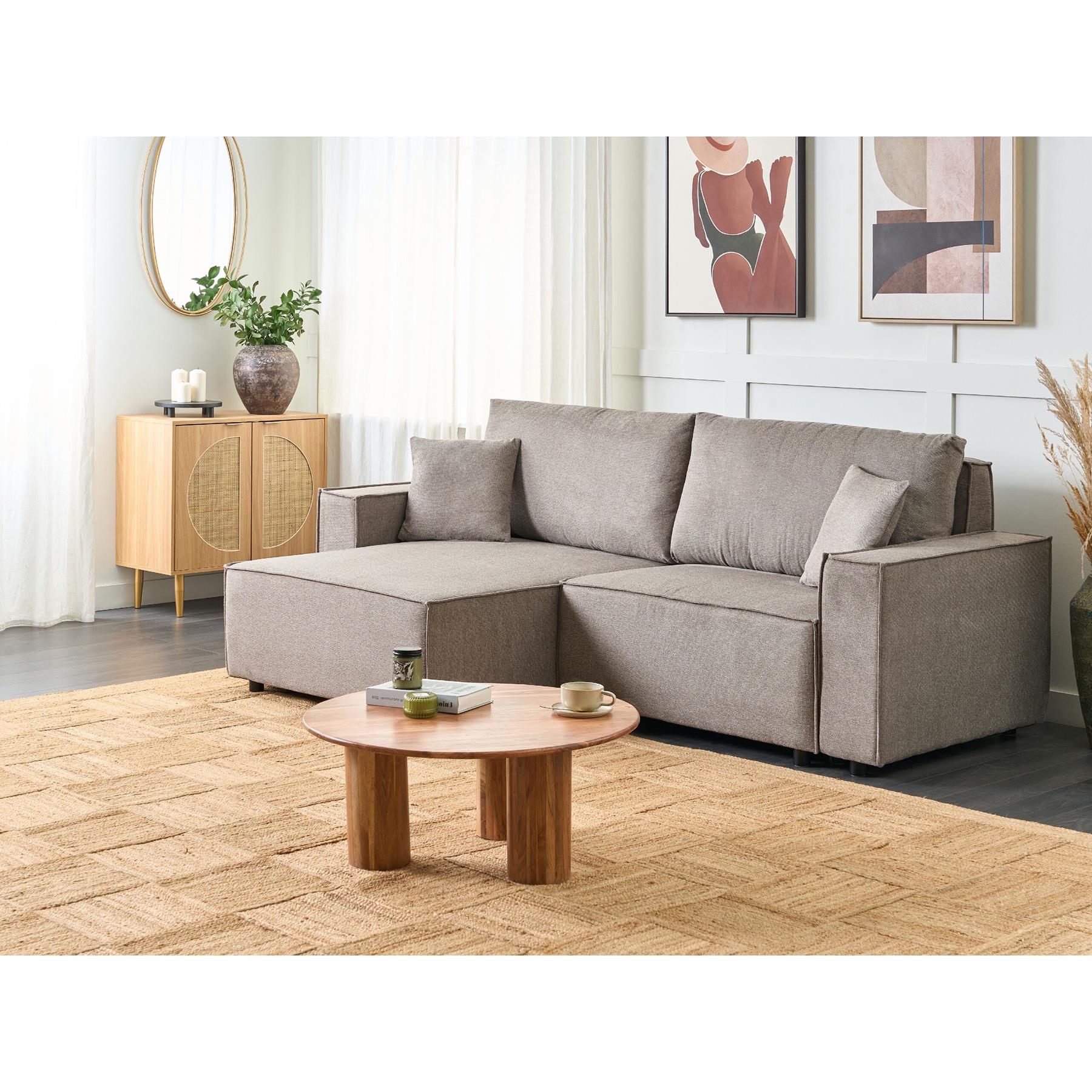 Beliani-KARILA-Hoekbank met opbergruimte-Taupe-Rechtszijdig-Polyester