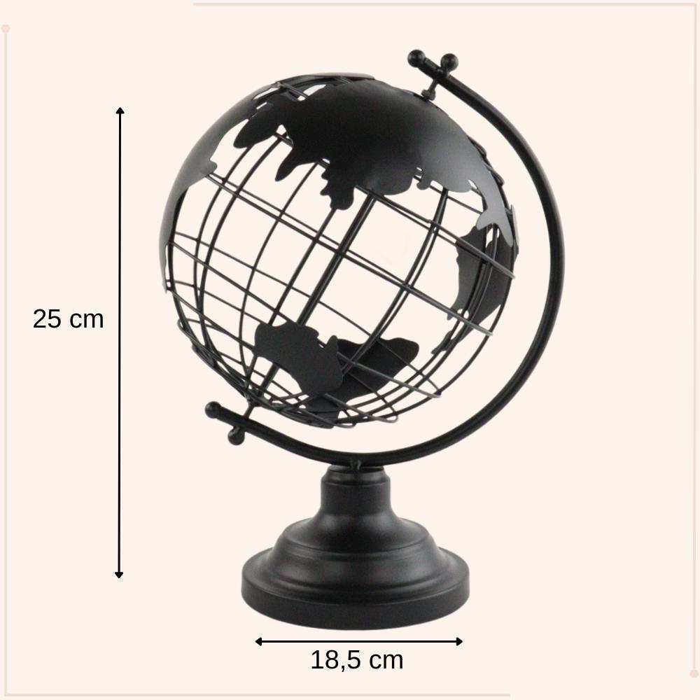 MISOU Wereldbol Zwart Metaal 25x18cm Decoratie