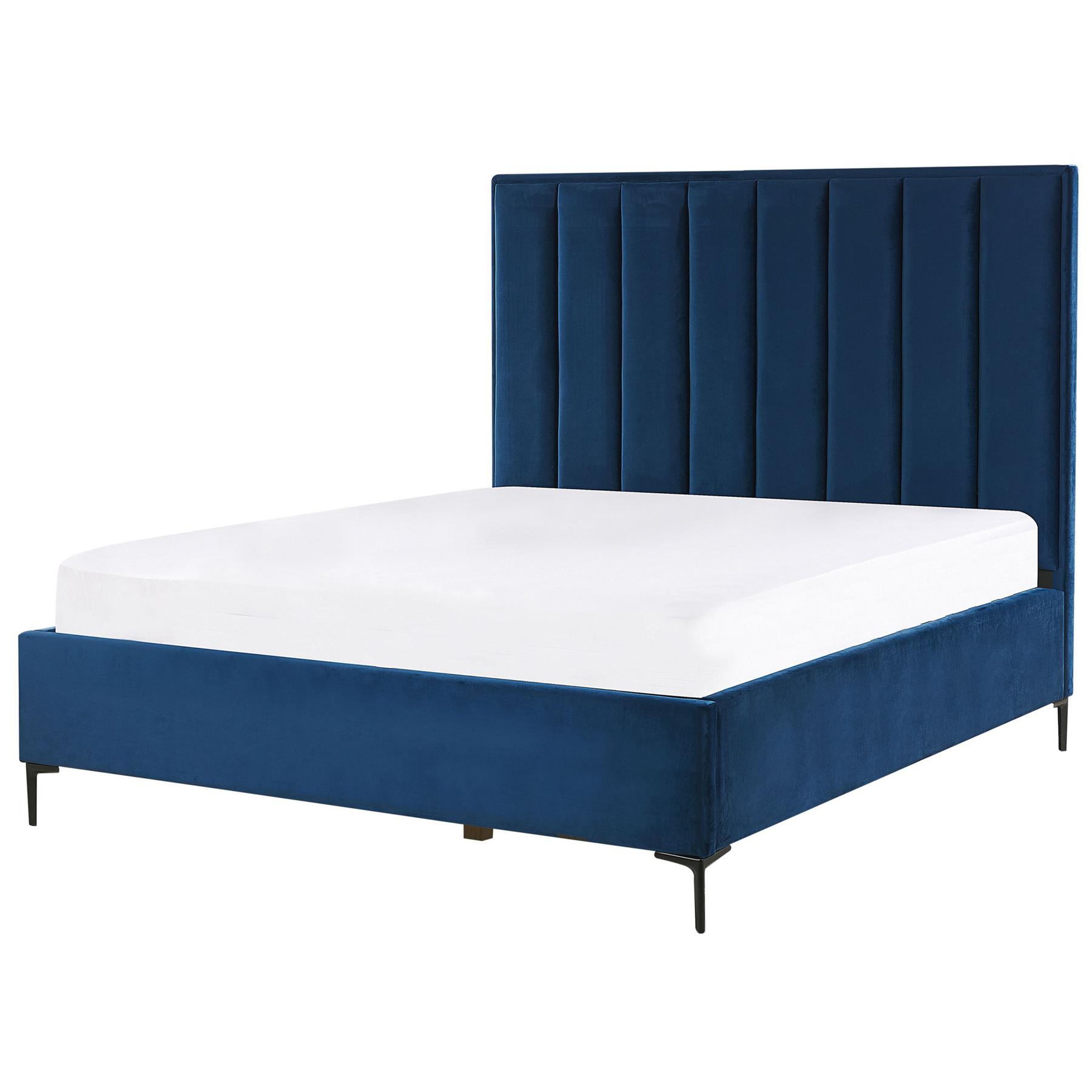 Beliani-SEZANNE -Bed met opbergruimte-Blauw-140 x 200 cm-Fluweel