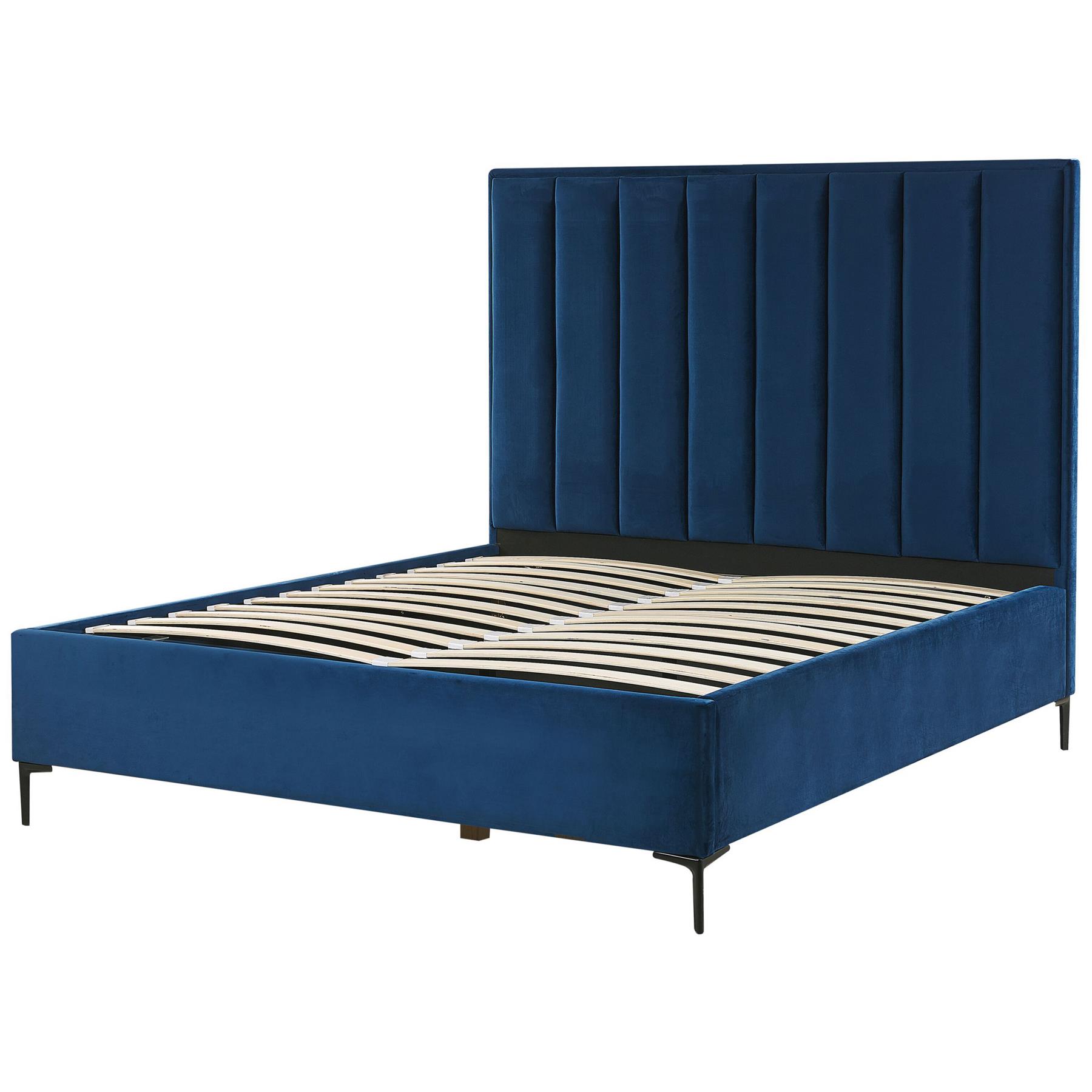 Beliani-SEZANNE -Bed met opbergruimte-Blauw-140 x 200 cm-Fluweel