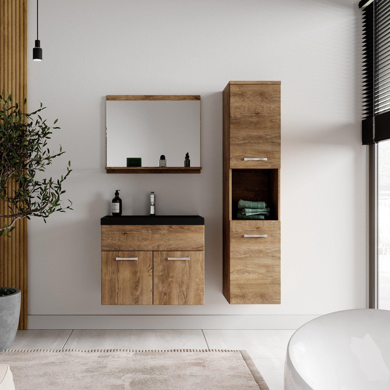 Badplaats Badmeubel Set Montreal 60 x 35 cm - Bruin Eiken - Badmeubel
