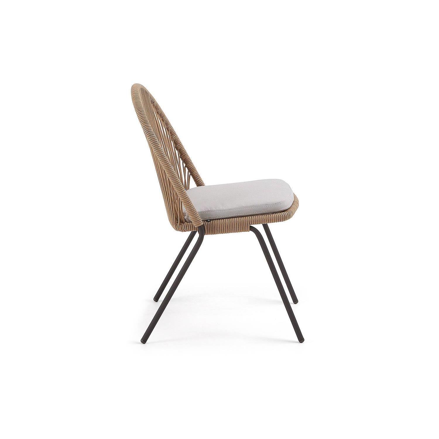 Kave Home - Shann stoel in beige koord en gegalvaniseerde stalen poten