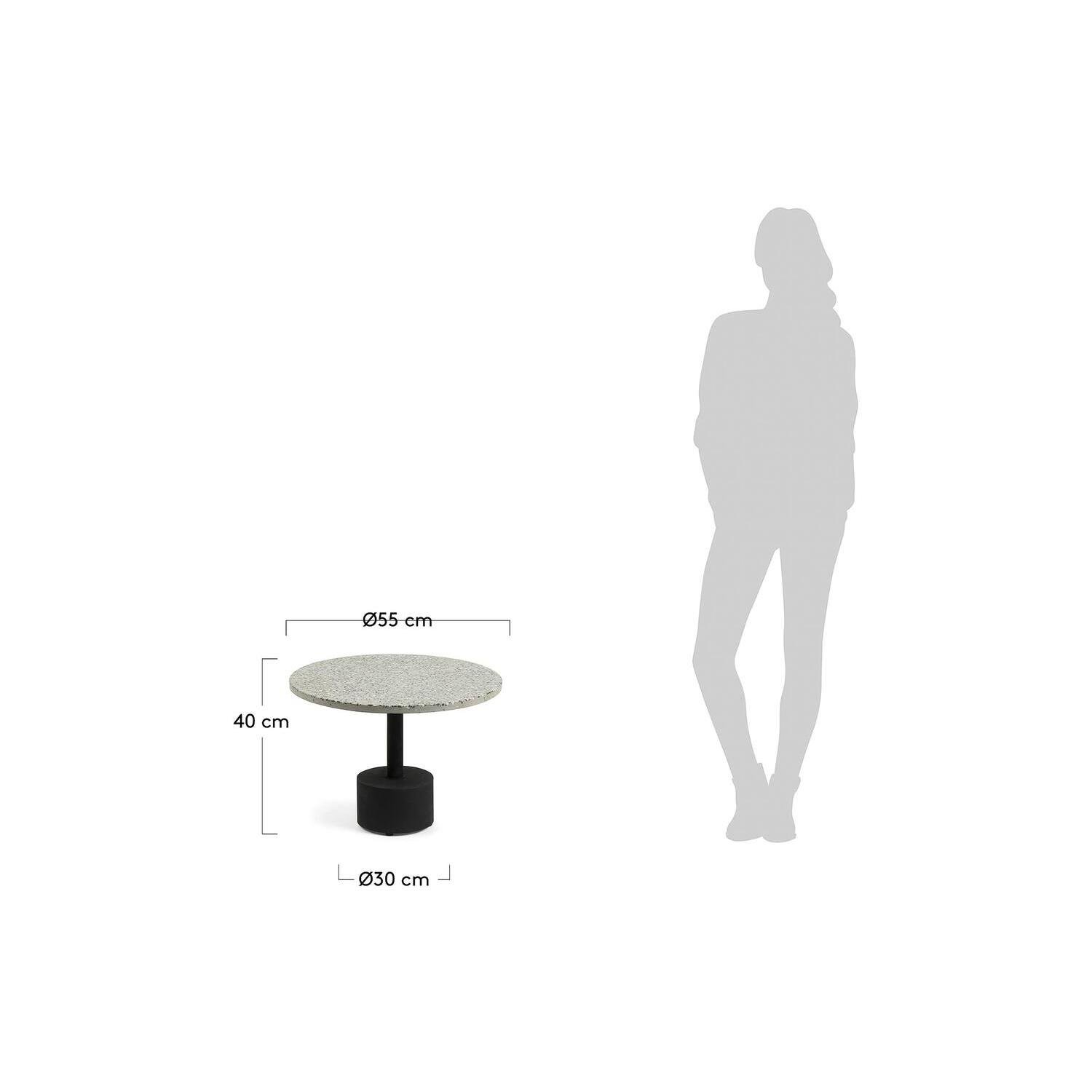 Kave Home - Delano grijs terrazzo bijzettafeltje met zwart stalen
