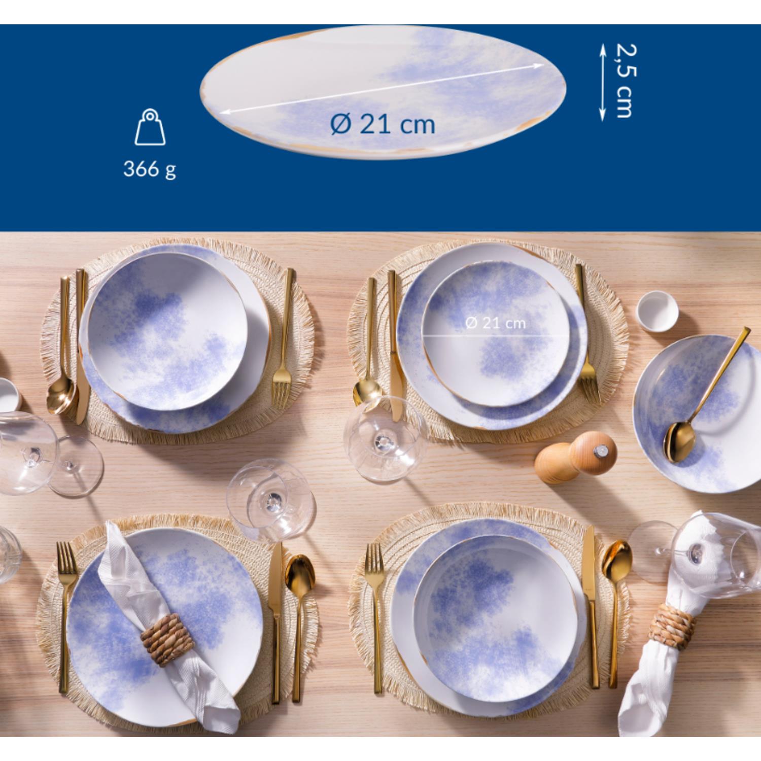 James Cooke Clouded Charm 21 cm Blauw Wit Stoneware 2 stuks