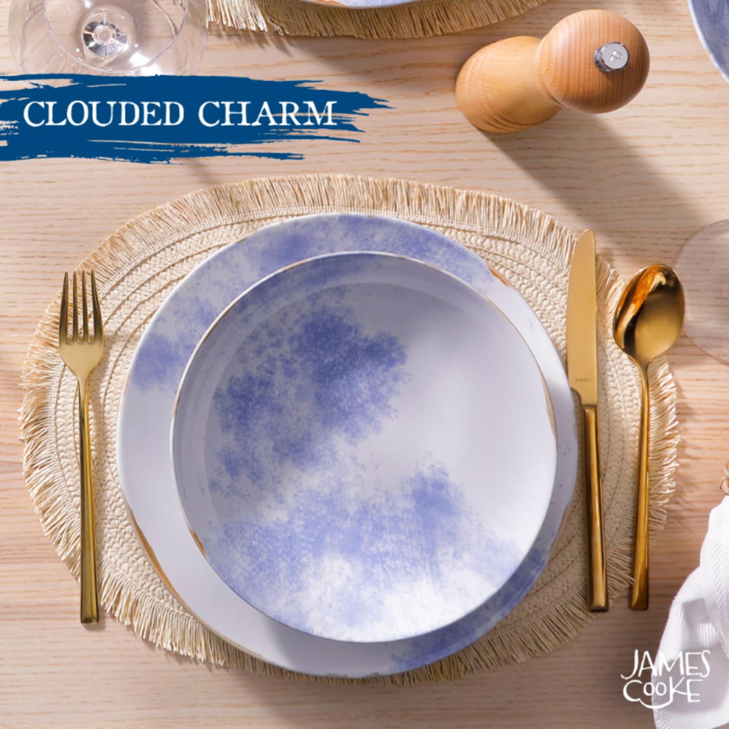 James Cooke Schaal Clouded Charm 17 cm Blauw Wit Stoneware 2 stuks
