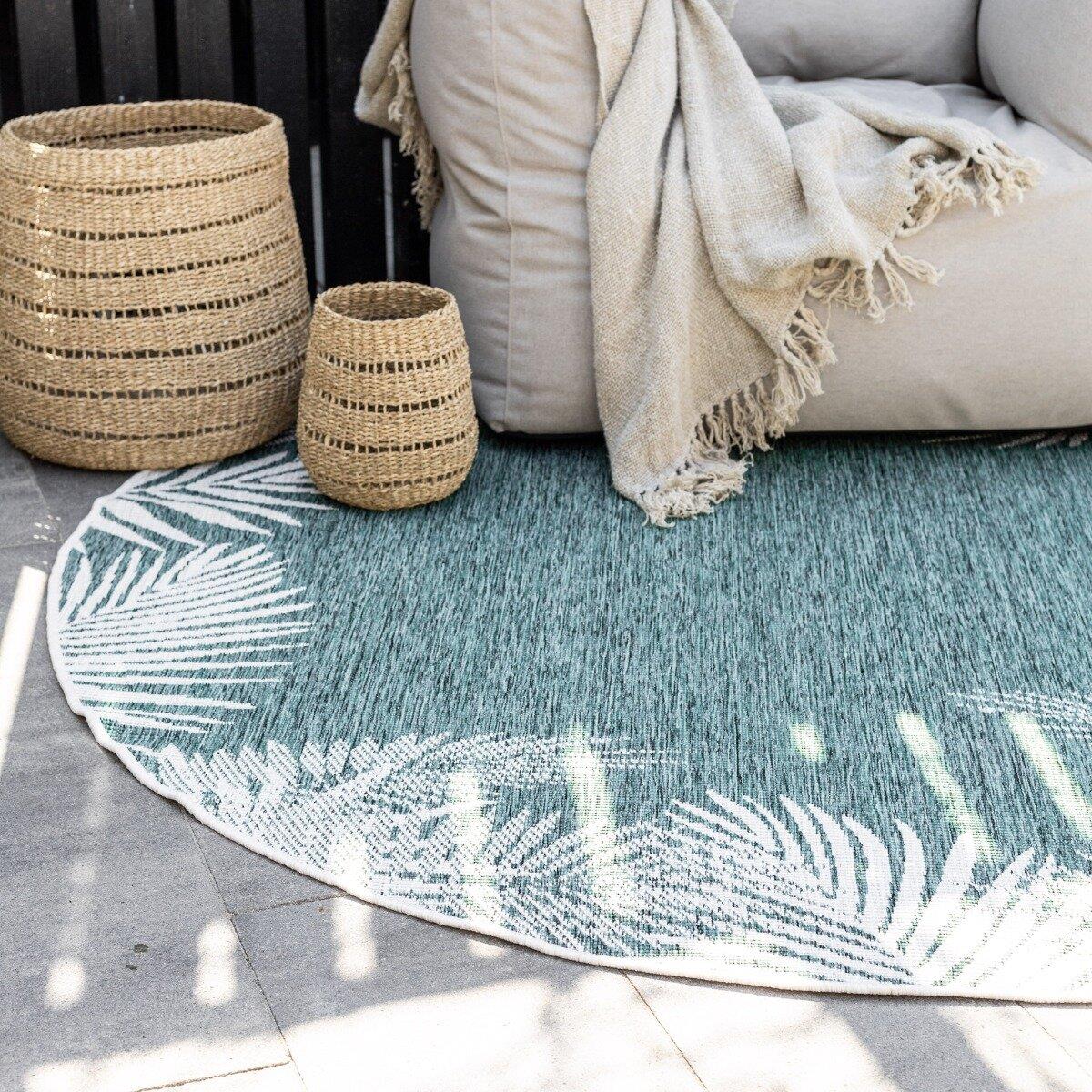 Eva Interior Buitenkleed Rond Leaf - Groen - dubbelzijdig  200cm