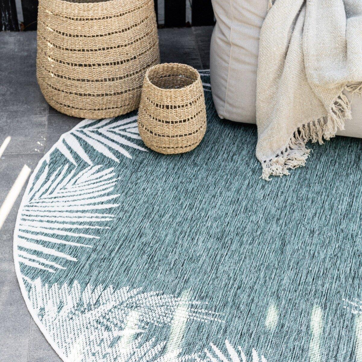 Eva Interior Buitenkleed Rond Leaf - Groen - dubbelzijdig  200cm