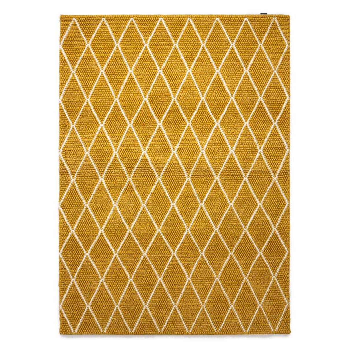 Nordic Weavers Wollen vloerkleed - ruiten Vinduer - okergeel|crème -