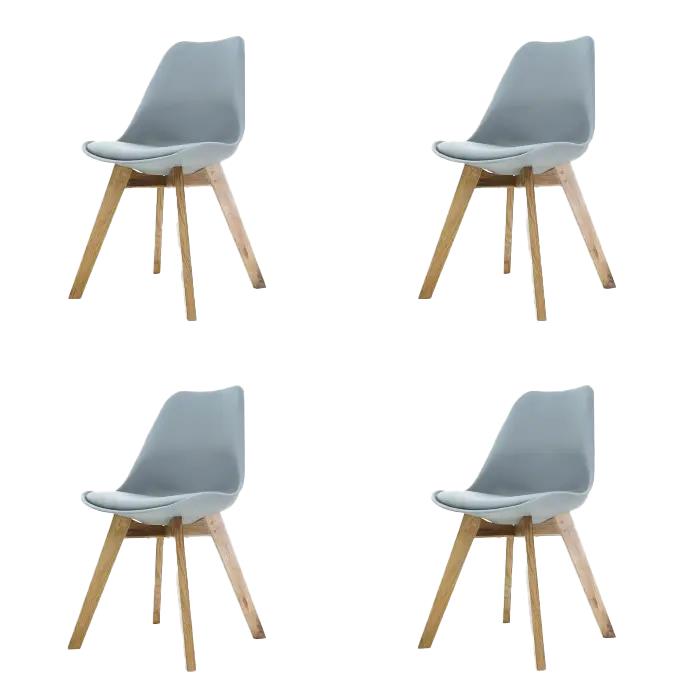 Essence Madera eetkamerstoel lichtgrijs - Houten onderstel - Set van 4