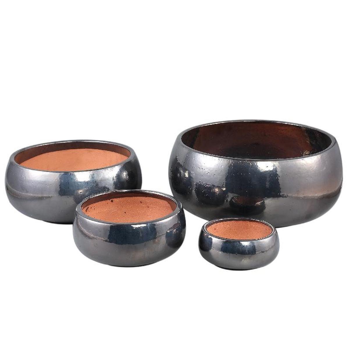 PTMD Bloempot Nayaa - 50x50x23 cm - Keramiek - Zilver - Set van 4