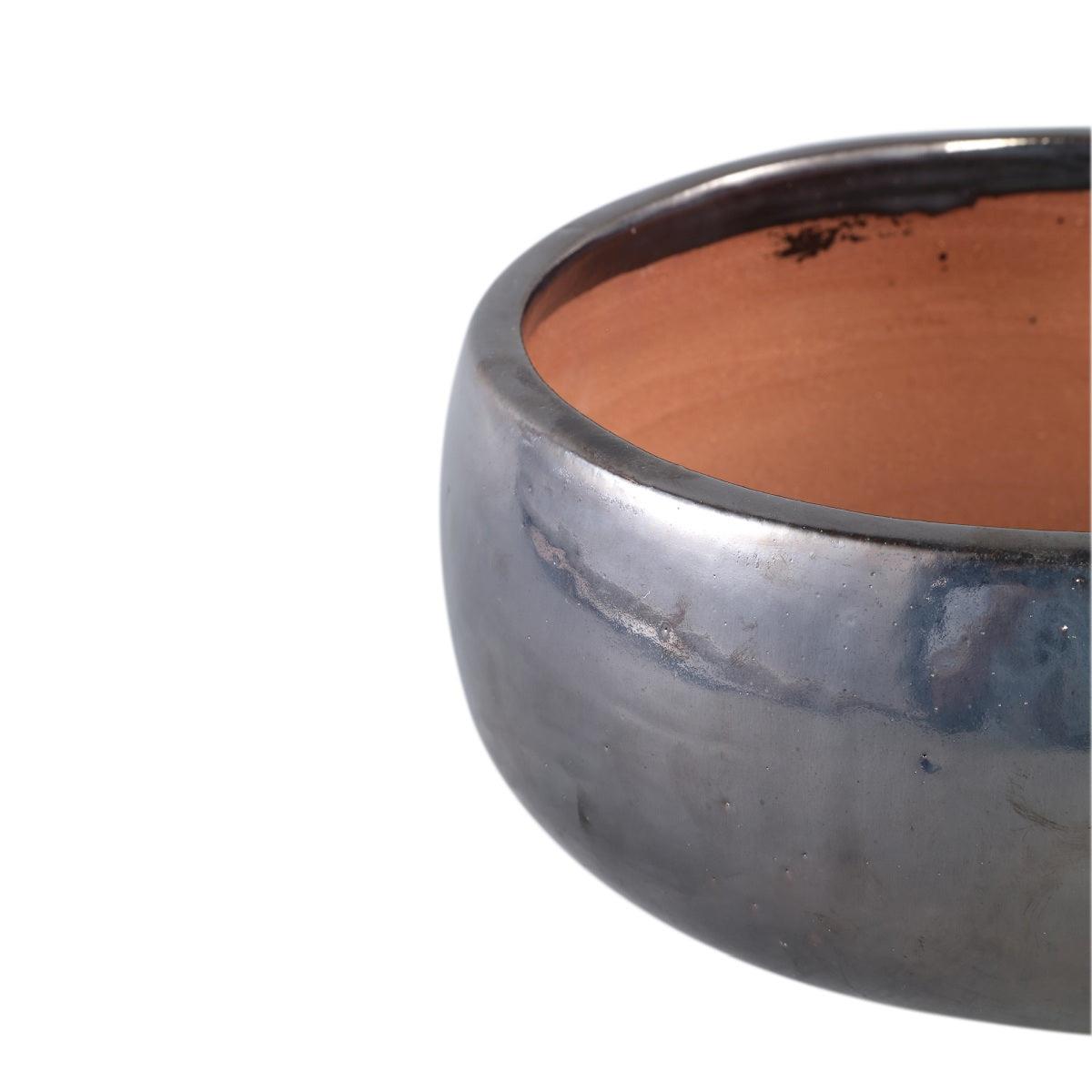 PTMD Bloempot Nayaa - 30x30x14 cm - Keramiek - Zilver - Set van 2