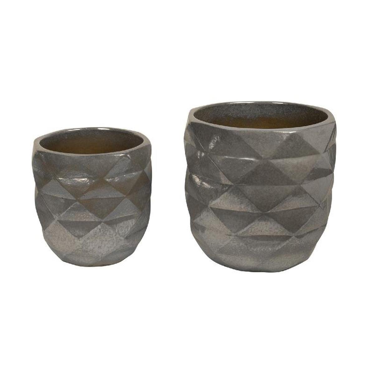 PTMD Bloempot Lotte - 34x34x35 cm - Keramiek - Parel - Set van 2