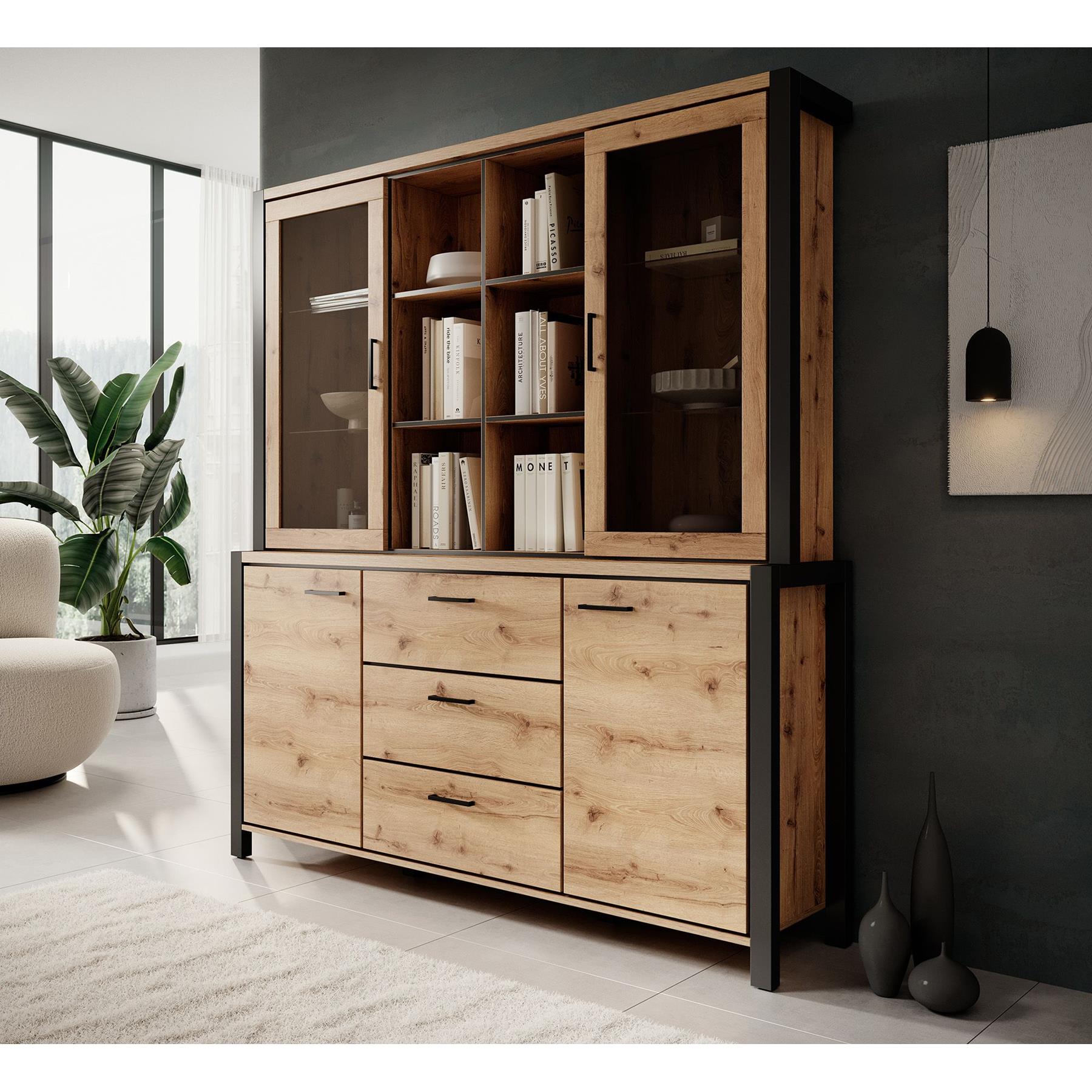 Meubella Buffetkast Acapulco - Eiken - Zwart - 180 cm