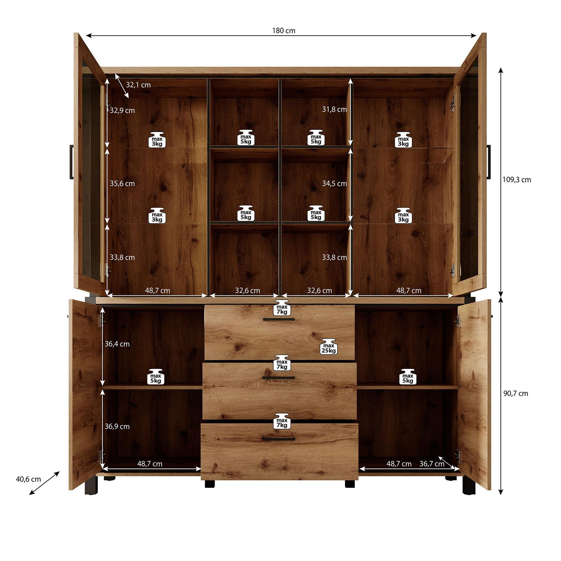 Meubella Buffetkast Acapulco - Eiken - Zwart - 180 cm