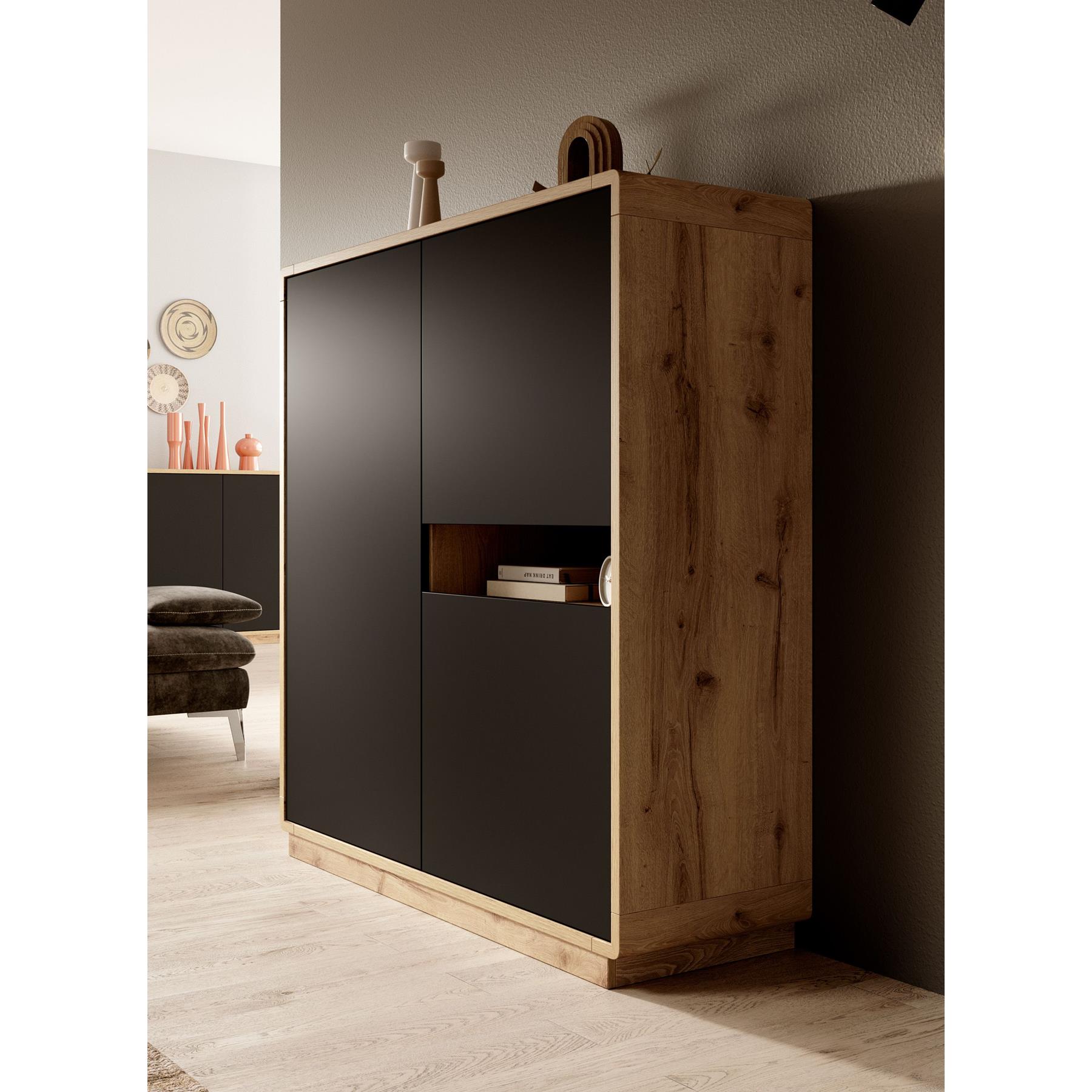 Meubella Opbergkast Acuna - Mat zwart - Eiken - 121 cm