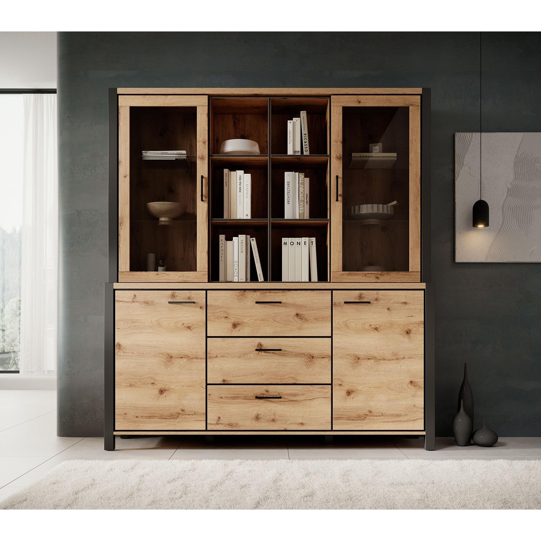 Meubella Buffetkast Acapulco - Eiken - Zwart - 180 cm