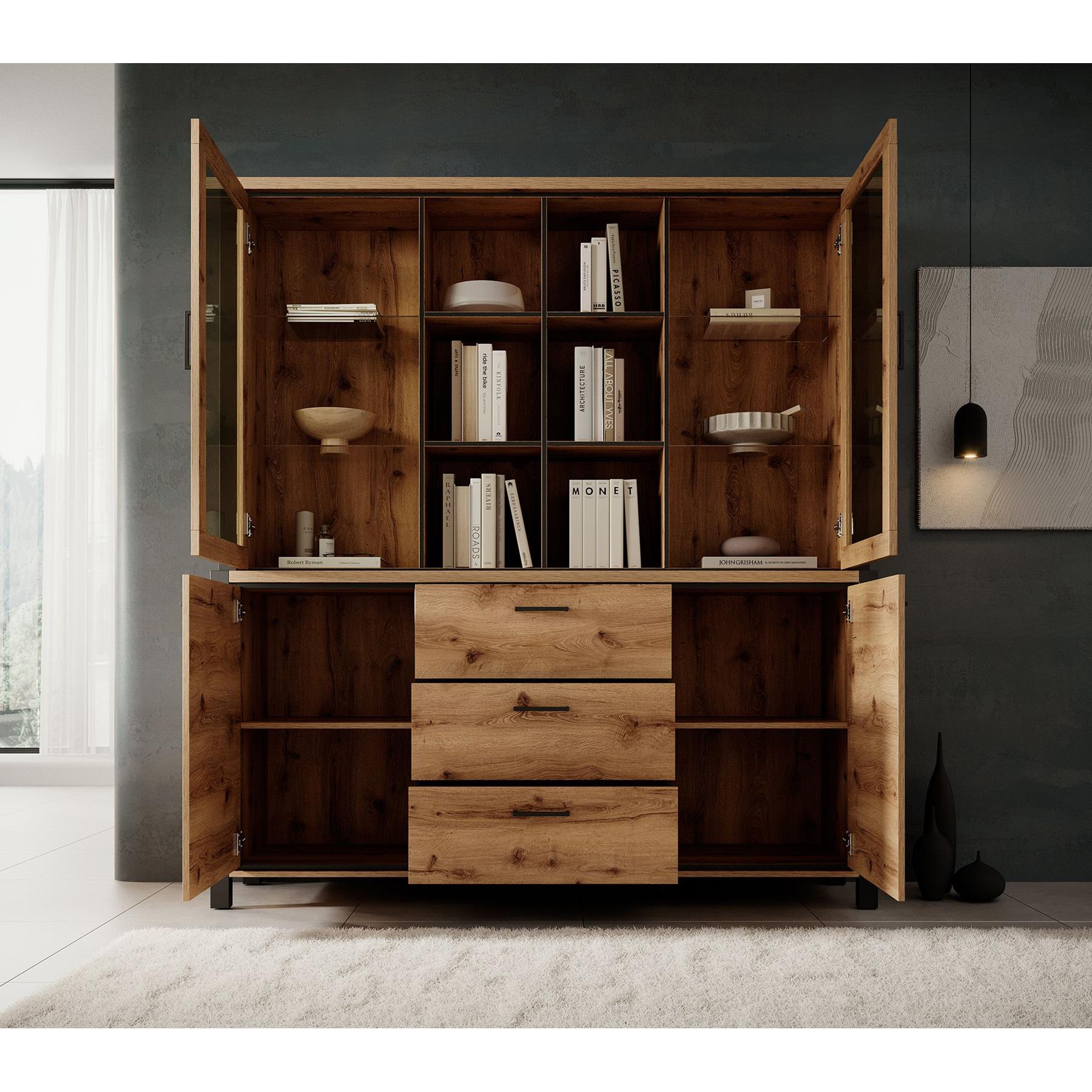 Meubella Buffetkast Acapulco - Eiken - Zwart - 180 cm
