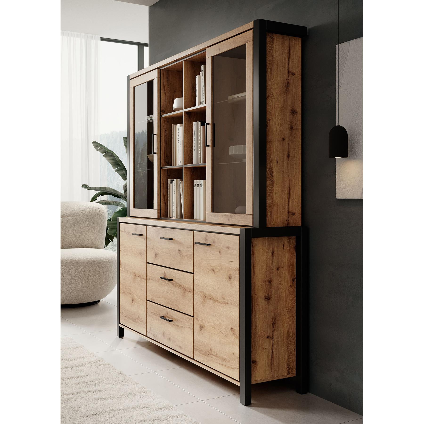 Meubella Buffetkast Acapulco - Eiken - Zwart - 180 cm