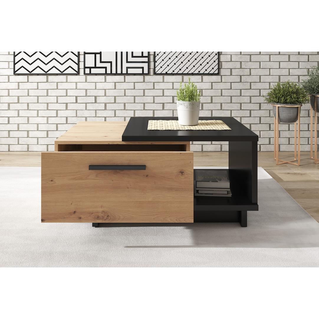 Meubella Salontafel Incala - Eiken - Zwart - 90 cm