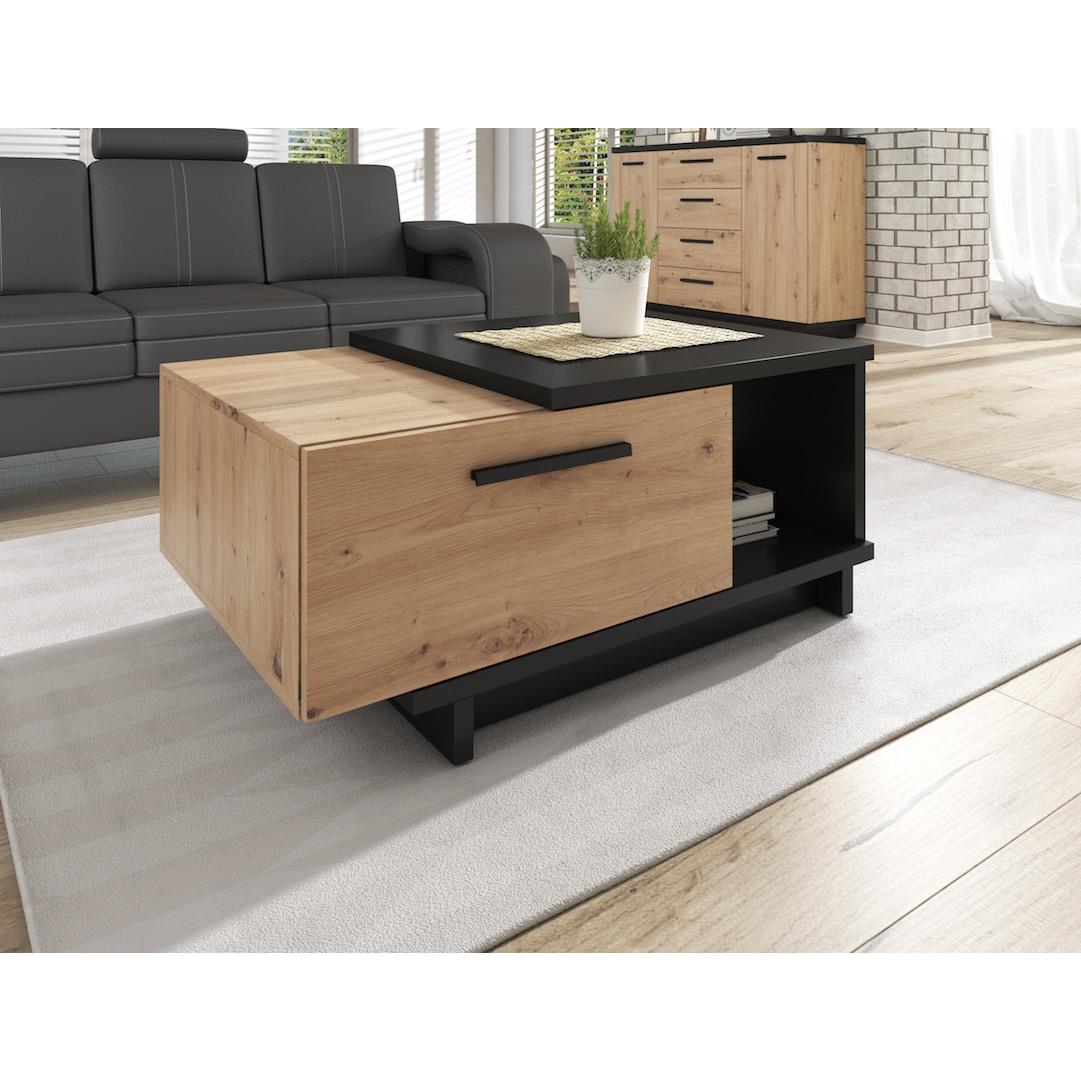 Meubella Salontafel Incala - Eiken - Zwart - 90 cm
