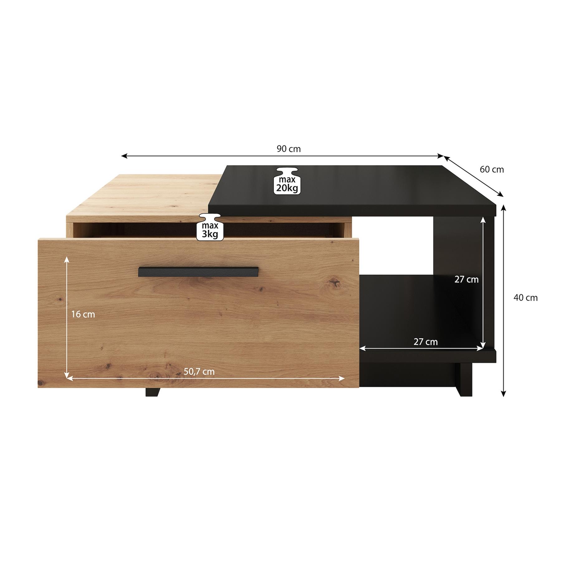 Meubella Salontafel Incala - Eiken - Zwart - 90 cm