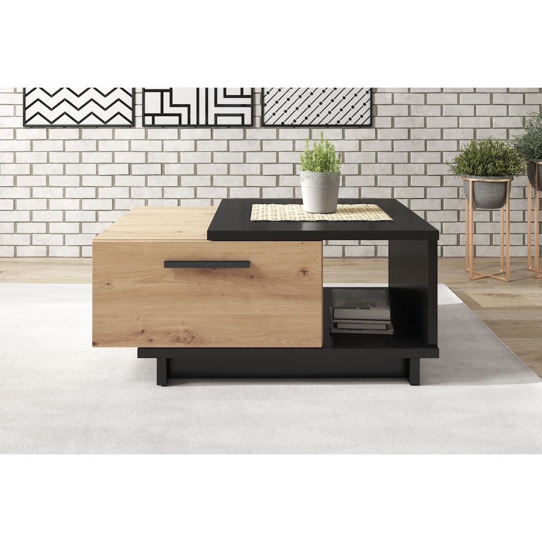 Meubella Salontafel Incala - Eiken - Zwart - 90 cm