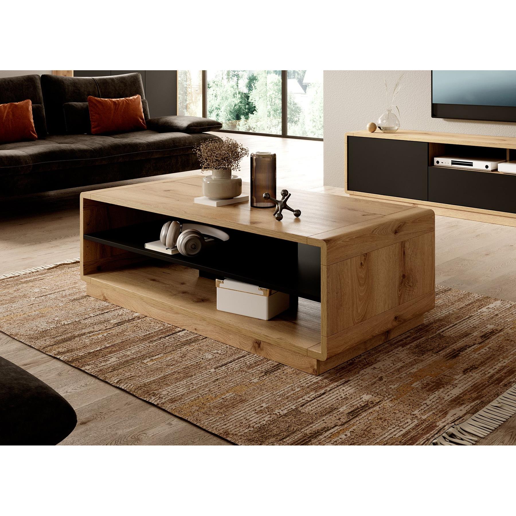 Meubella Salontafel Acuna - Mat zwart - Eiken - 120 cm