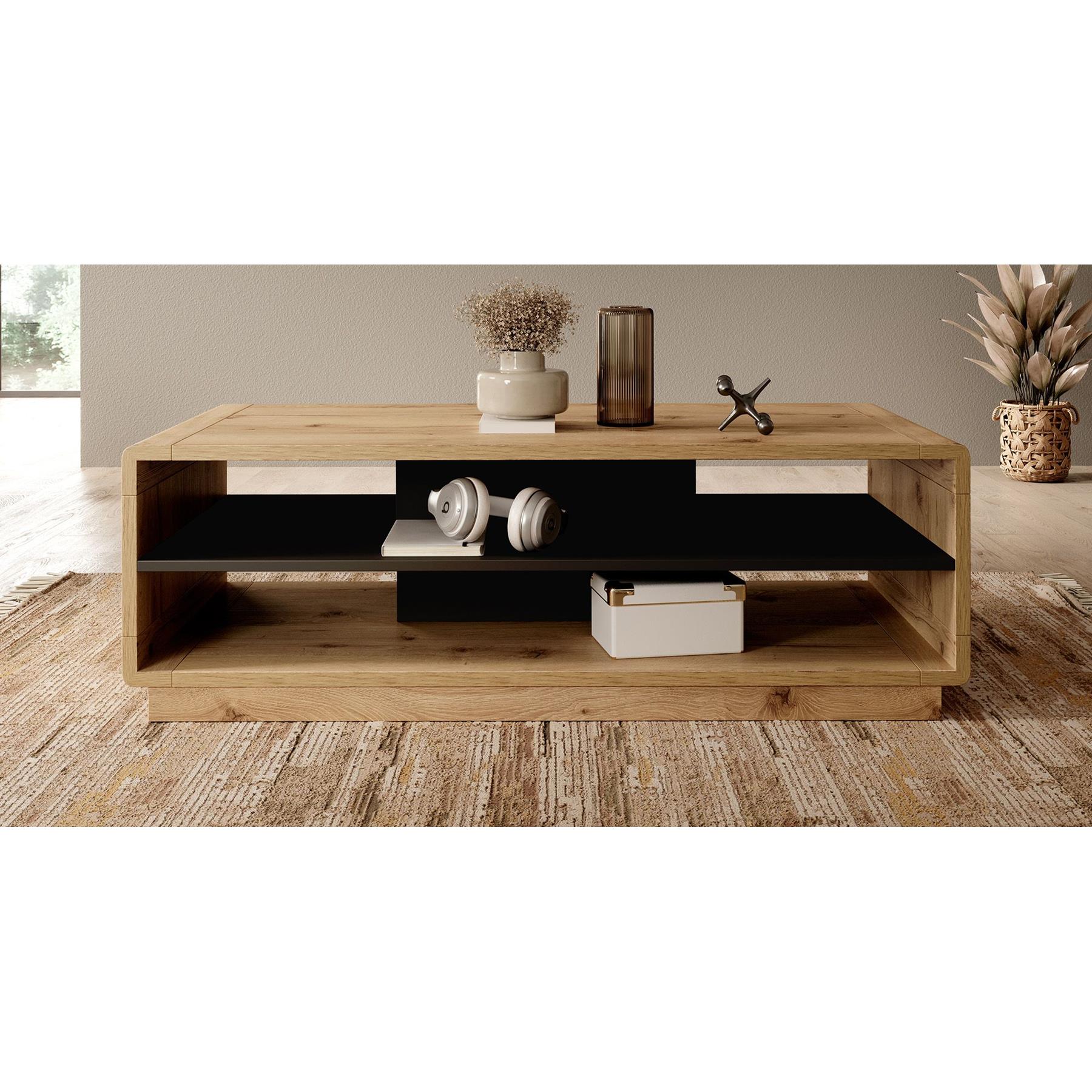 Meubella Salontafel Acuna - Mat zwart - Eiken - 120 cm