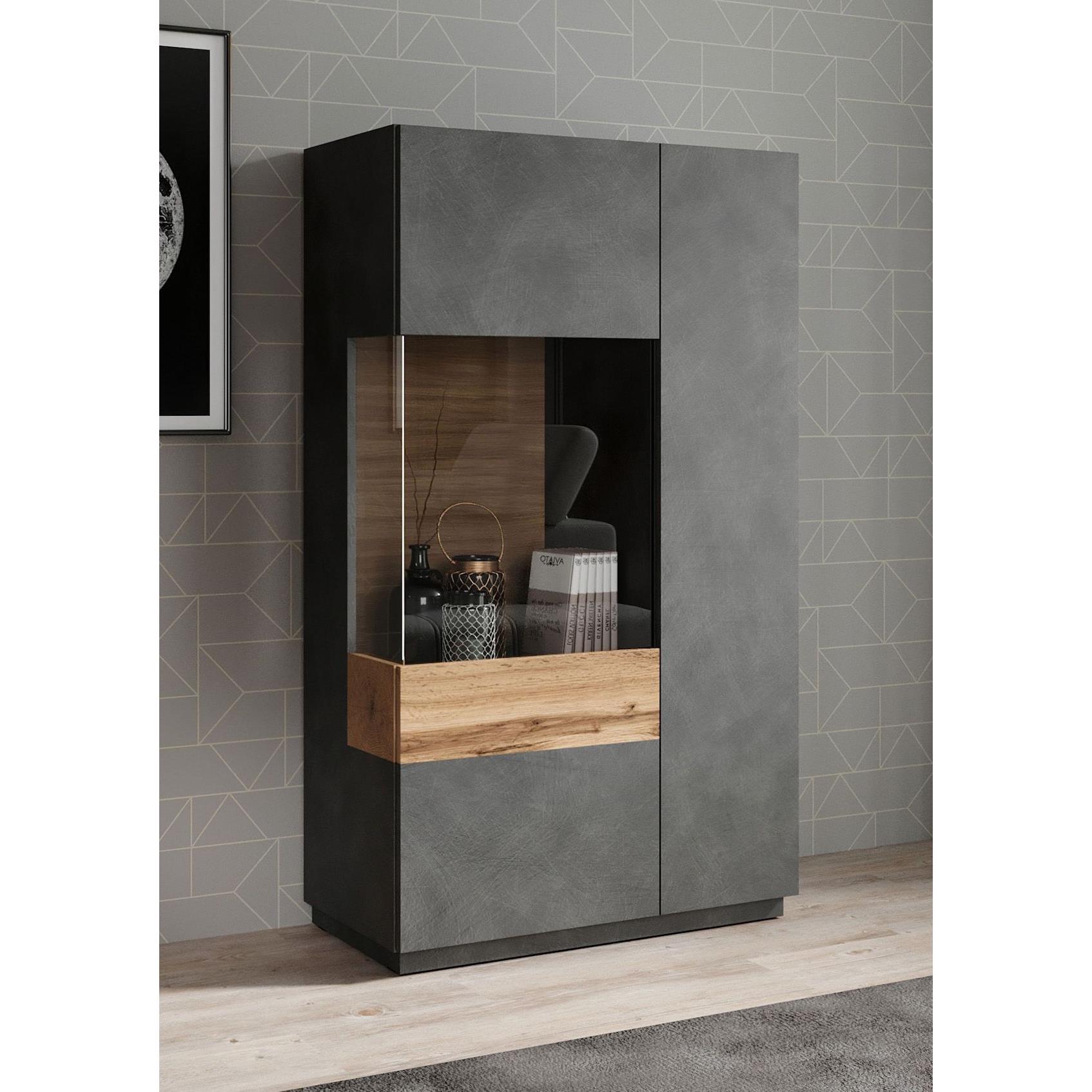 Meubella Vitrinekast Sublime - Grijs - Eiken - 80 cm - Laag