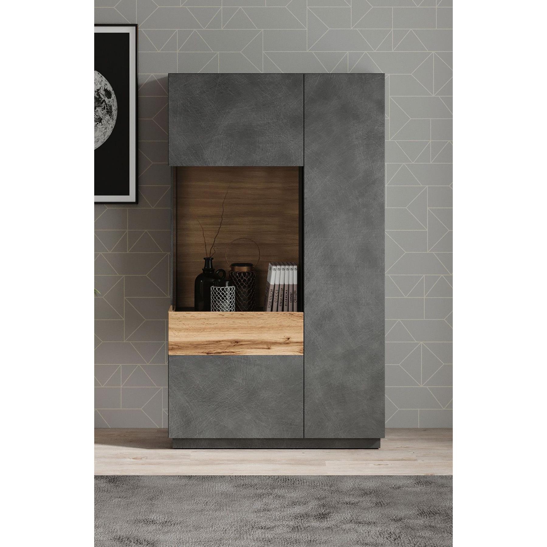 Meubella Vitrinekast Sublime - Grijs - Eiken - 80 cm - Laag