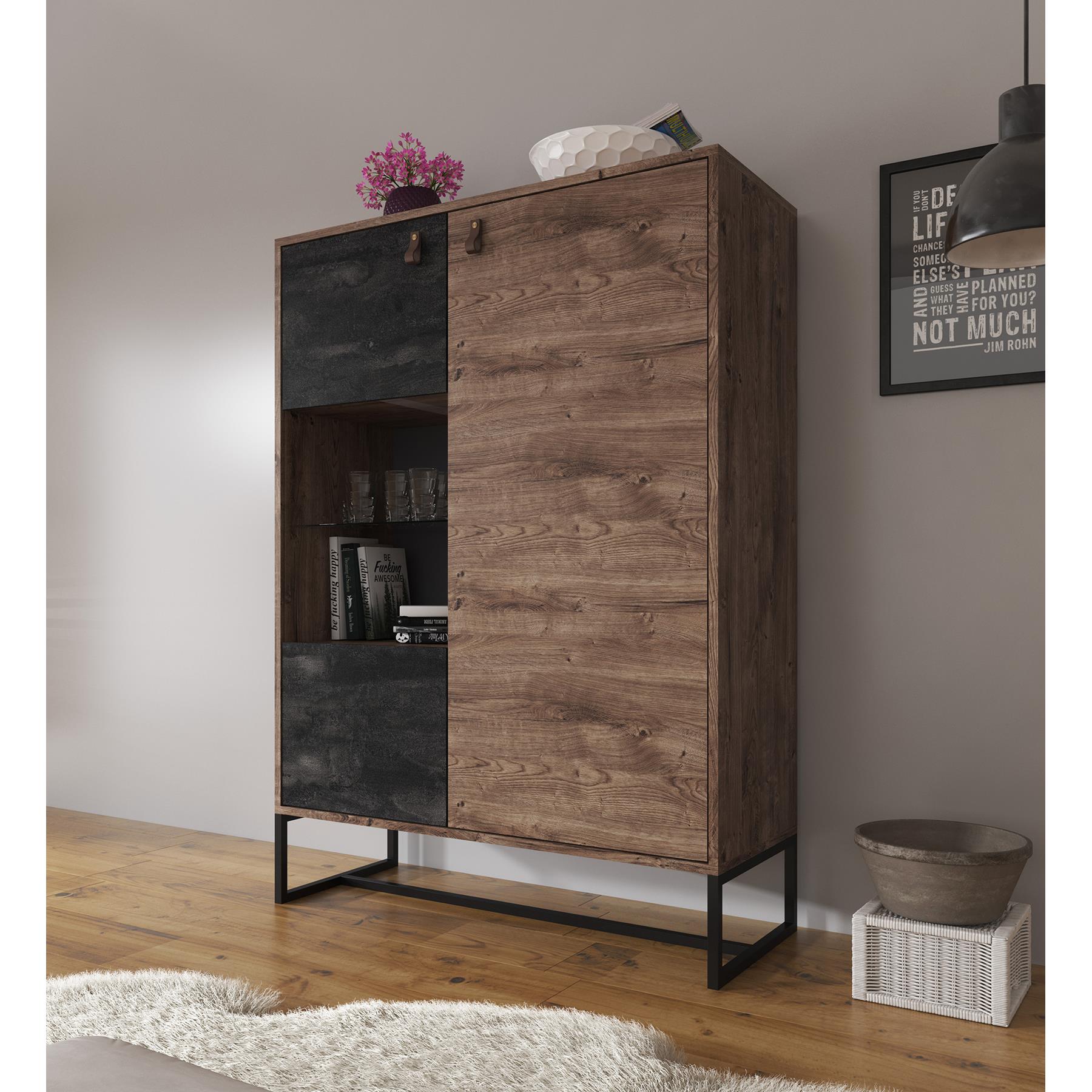Meubella Vitrinekast Dust - Eiken - Zwart - 93 cm