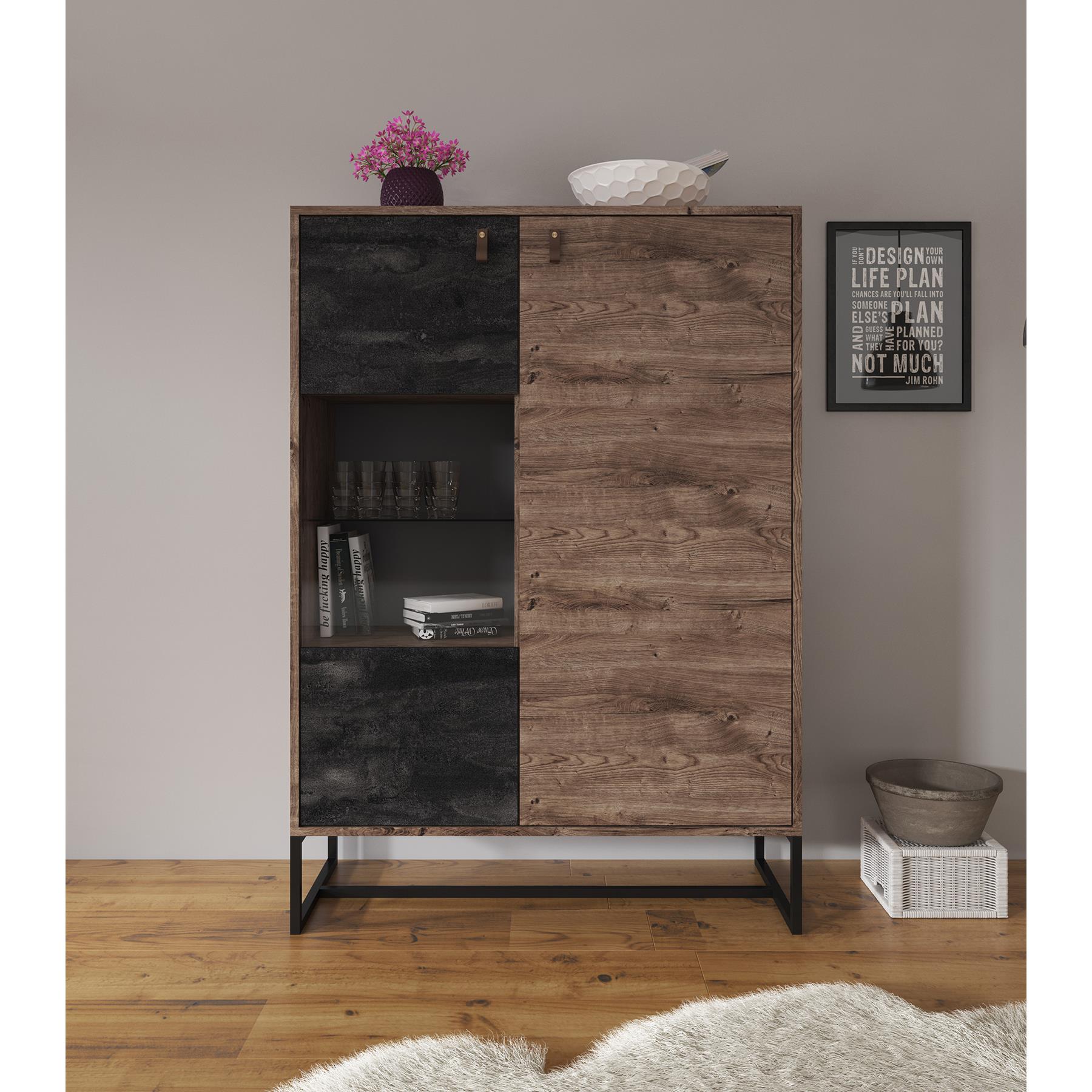 Meubella Vitrinekast Dust - Eiken - Zwart - 93 cm