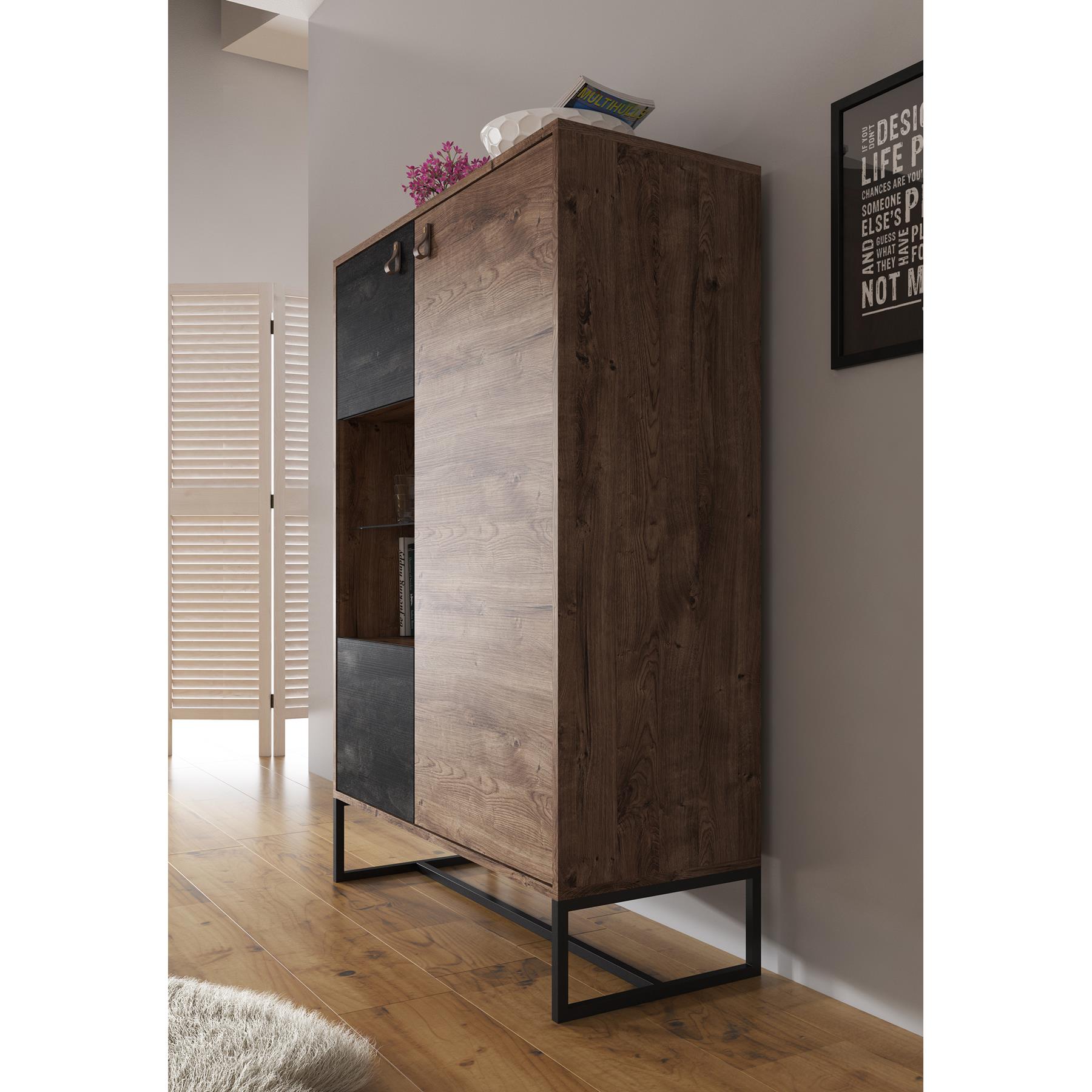 Meubella Vitrinekast Dust - Eiken - Zwart - 93 cm
