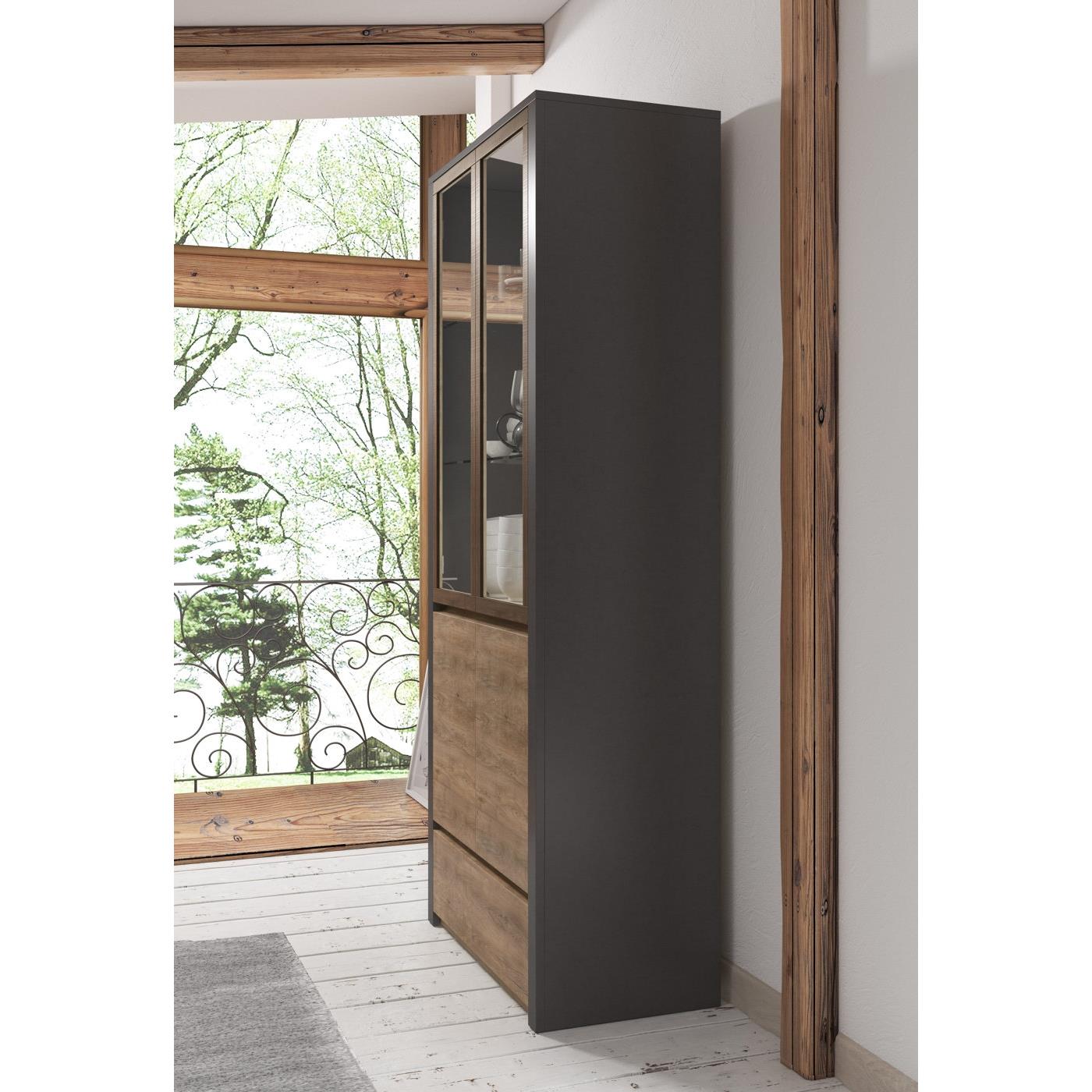 Meubella Vitrinekast Monaco - Eiken - Grijs - 90 cm