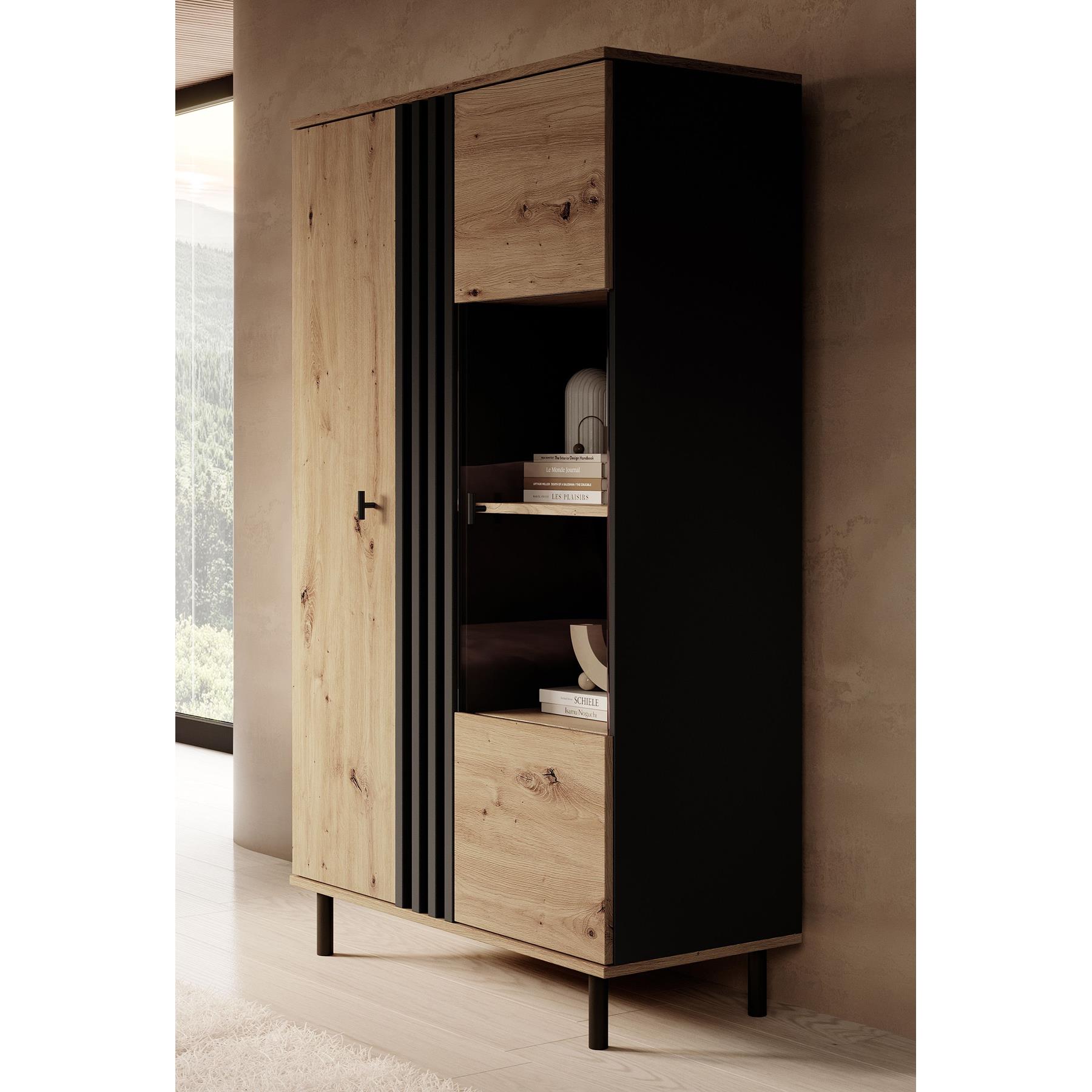 Meubella Vitrinekast Marcos - Eiken - Antraciet - 90 cm
