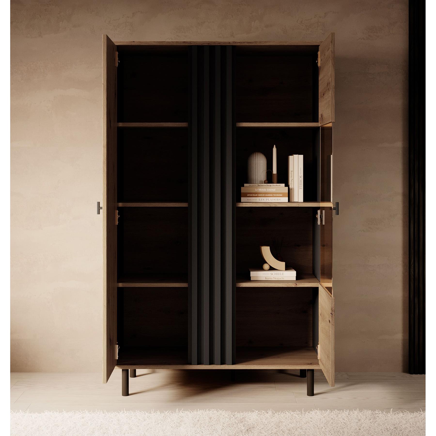 Meubella Vitrinekast Marcos - Eiken - Antraciet - 90 cm