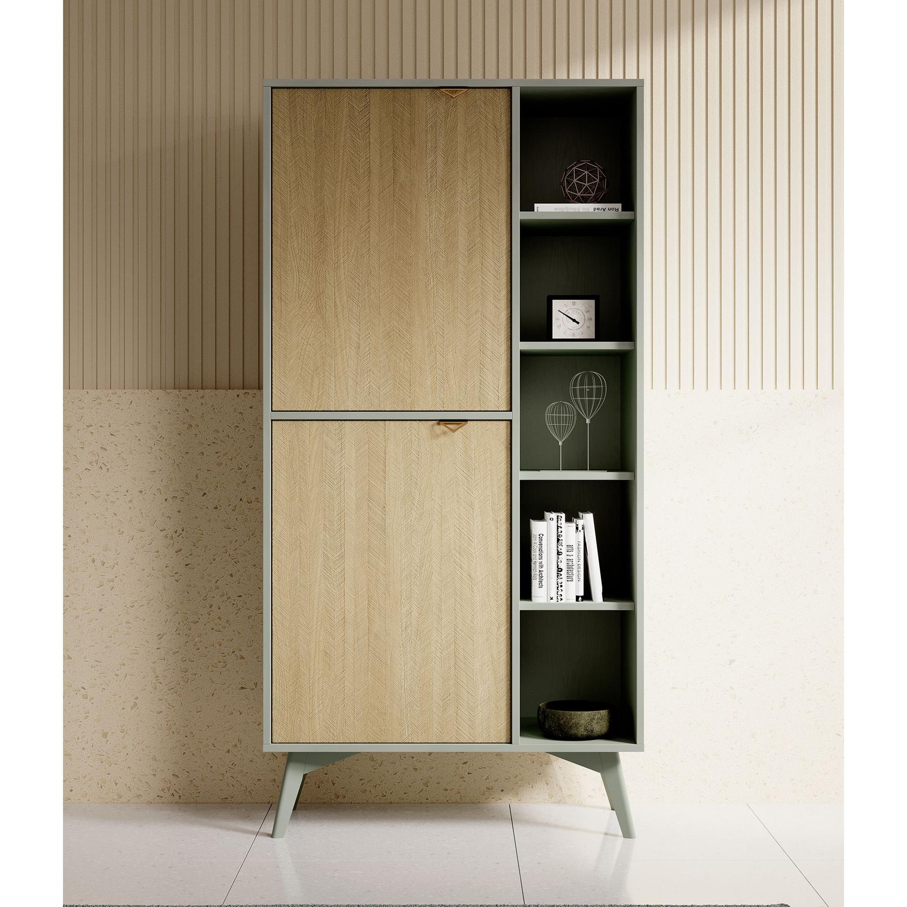 Meubella Boekenkast Essence - Groen - Licht eiken - 80 cm